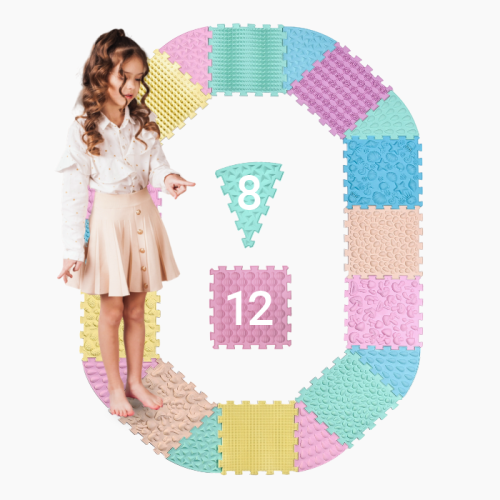 Masāžas paklājiņš Ortek Mega Mix Puzzle 12 daļas + 8 sektori PASTEL