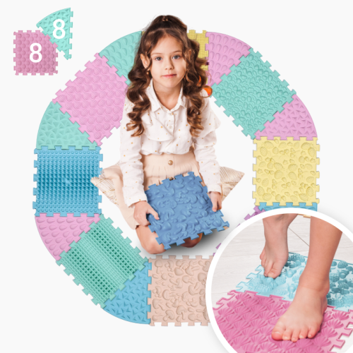 Masāžas paklājiņš Ortek Mix Puzzle 8 daļas + 8 sektori PASTEL