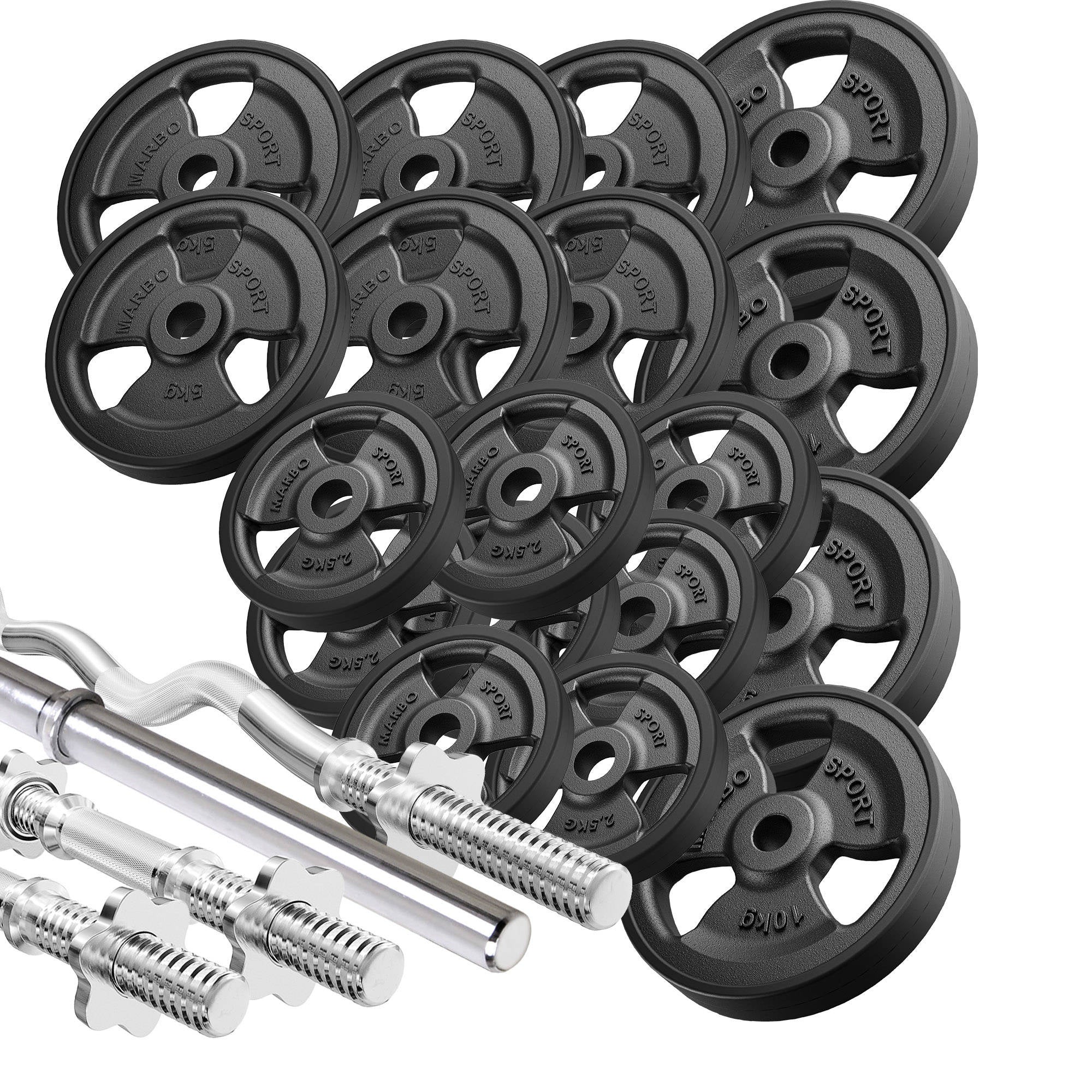 Svaru stieņi ar gumijotiem trīsstūra formas rokturiem, 113 kg - Marbo Sport