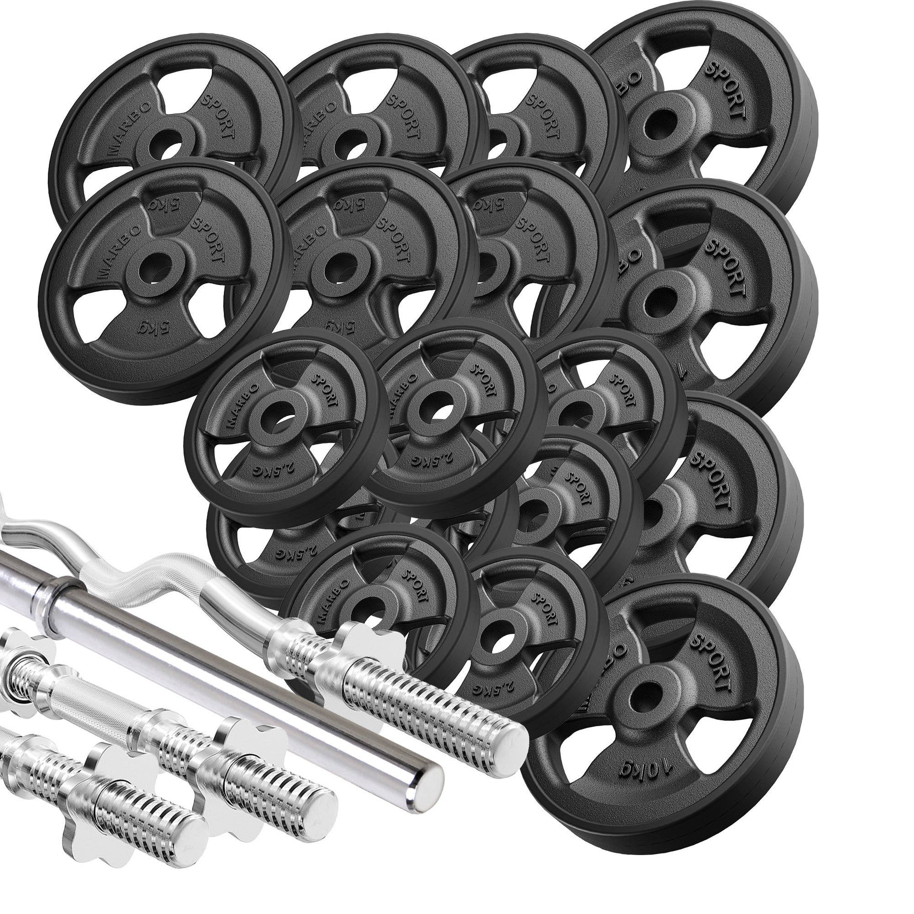 Svaru stieņi ar gumijotiem trīsstūra formas rokturiem, 113 kg - Marbo Sport