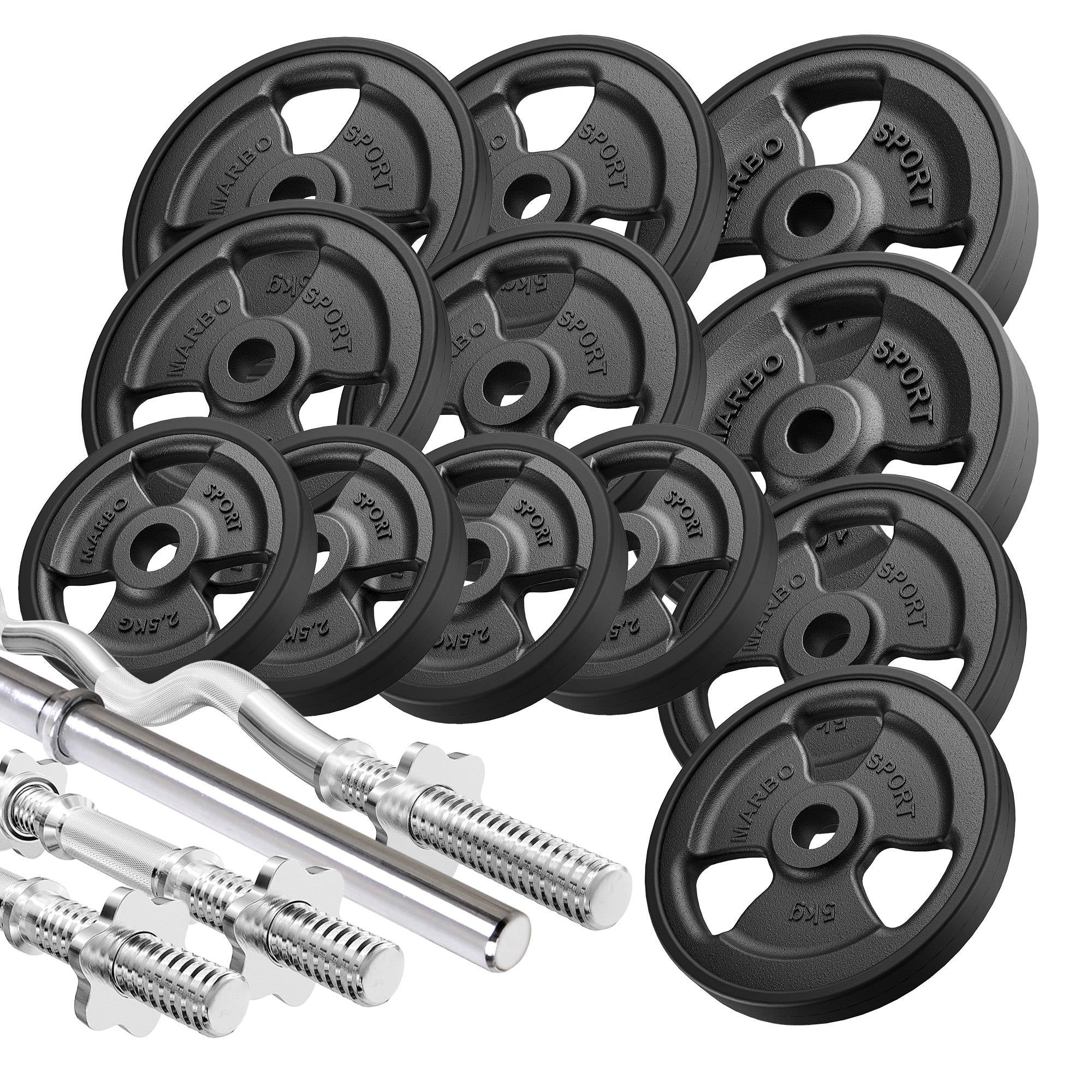 Pastiprinātu rokturu un gumijotu svaru komplekts 83 kg - Marbo Sport