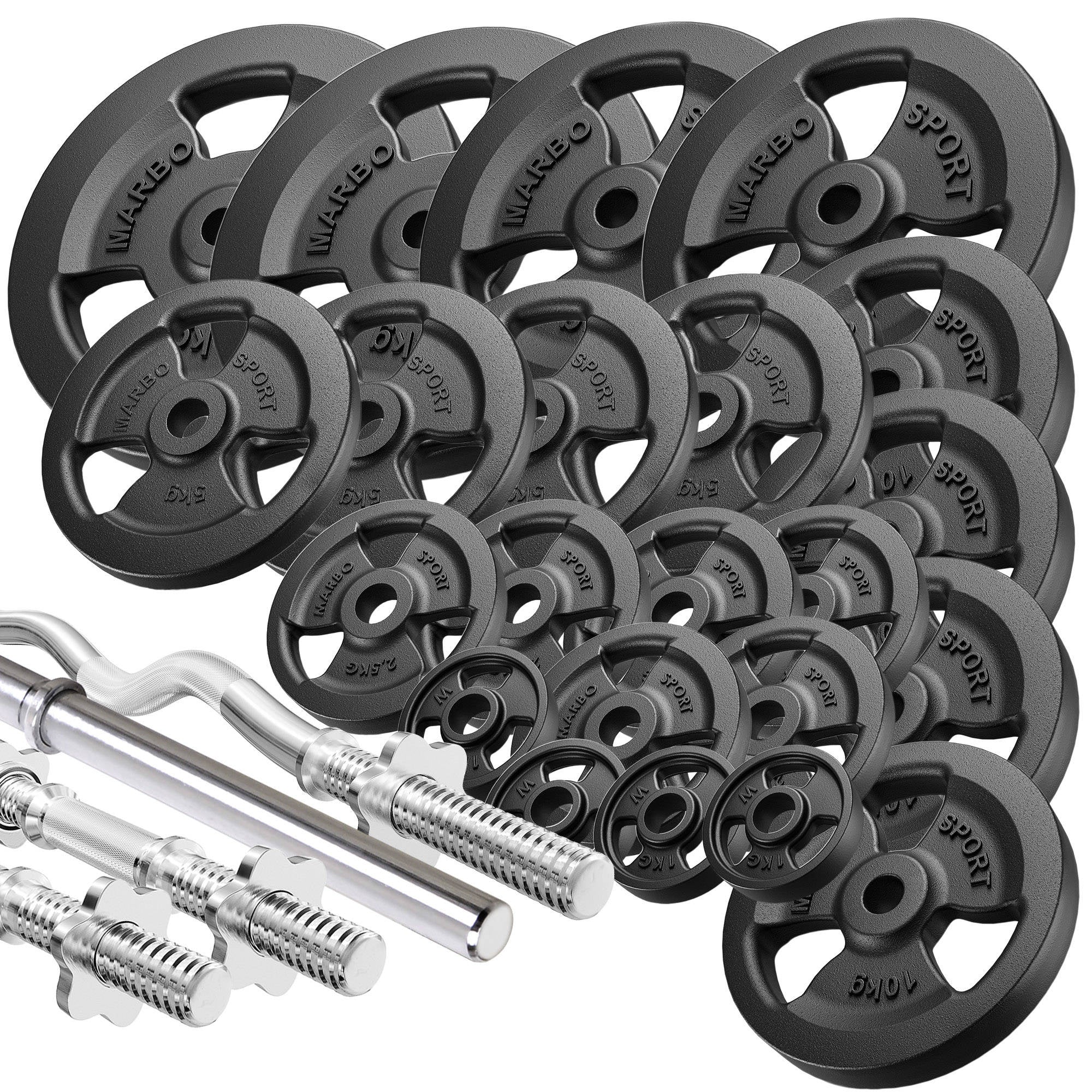 Pastiprinātu rokturu un svaru komplekts 172 kg - Marbo Sport