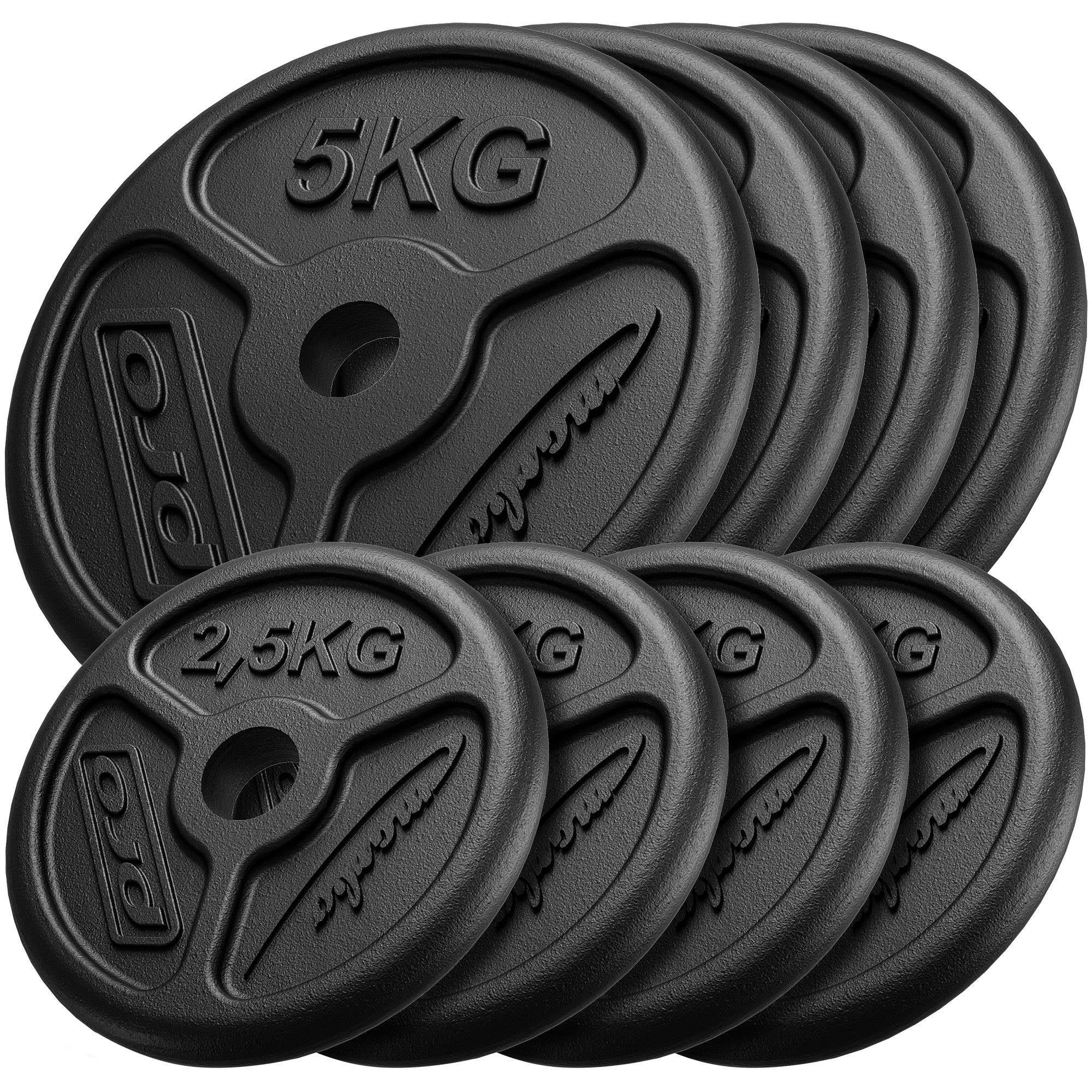 Čuguna svaru disku plāns komplekts 30 kg / 4 x 5 kg + 4 x 2,5 kg - Marbo Sport
