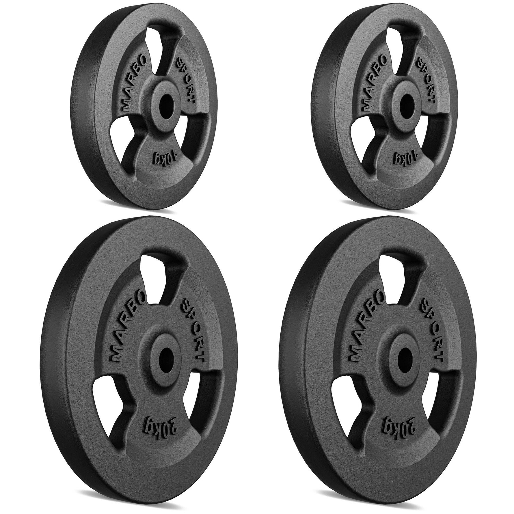 30mm svara diski Tri-Grip weight plates made of cast iron set 60 kg / 2 x 20 kg + 2 x 10 kg - Marbo Sport