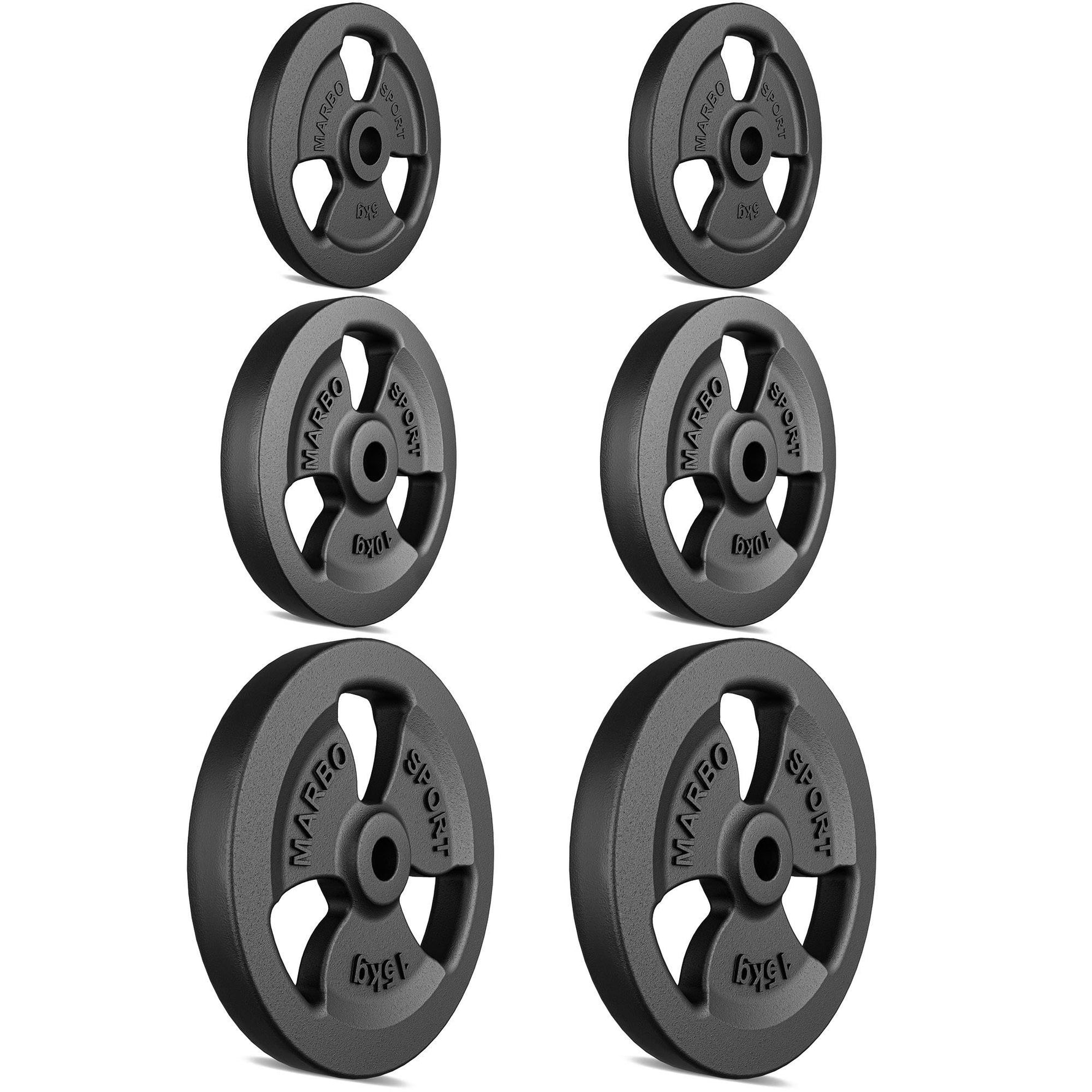 Tri-Grip svaru disku komplekts no čuguna 60 kg / 2 x 15 kg + 2 x 10 kg + 2 x 5 kg - Marbo Sport