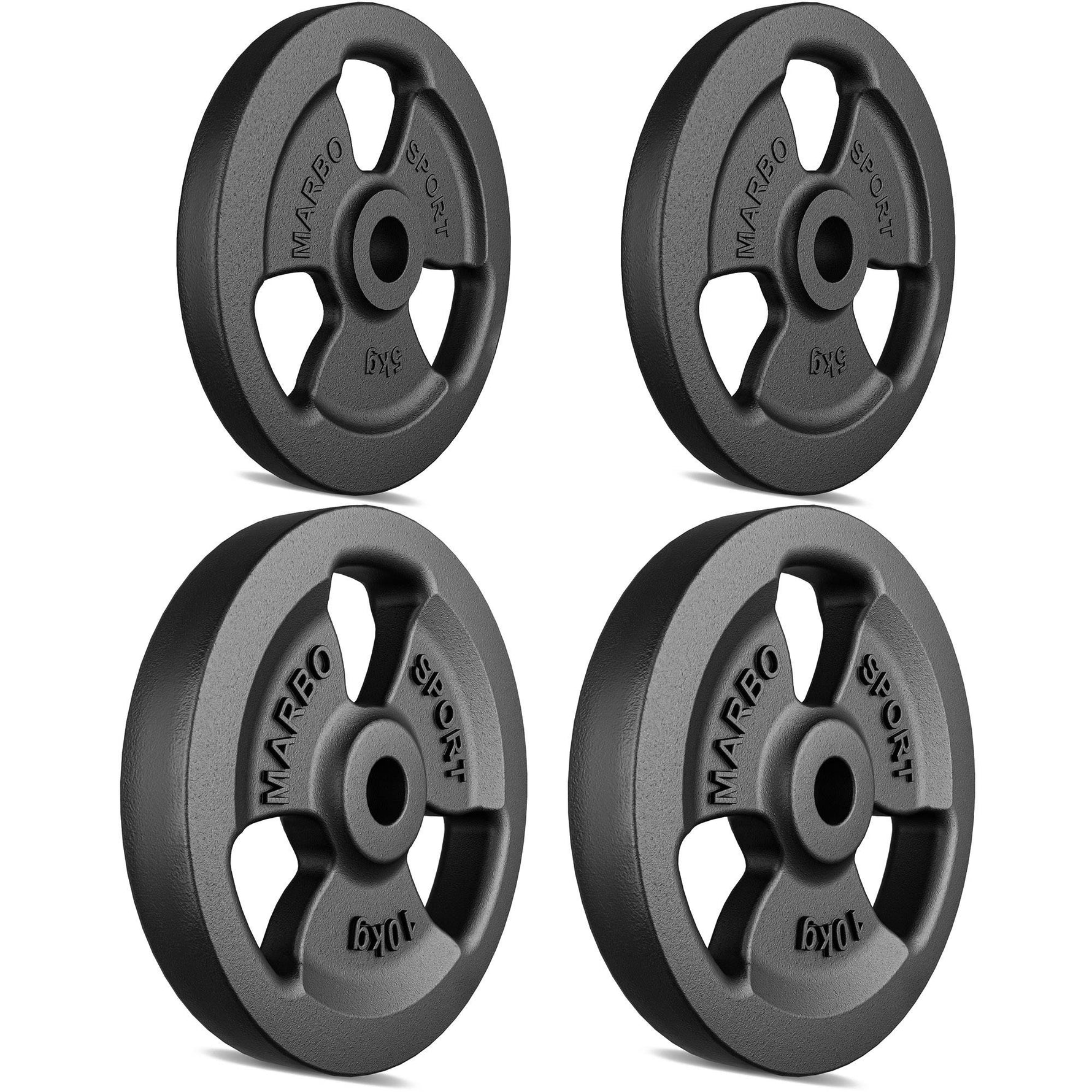 30mm svara diski Tri-Grip weight plates made of cast iron set 30 kg / 2 x 10 kg + 2 x 5 kg - Marbo Sport