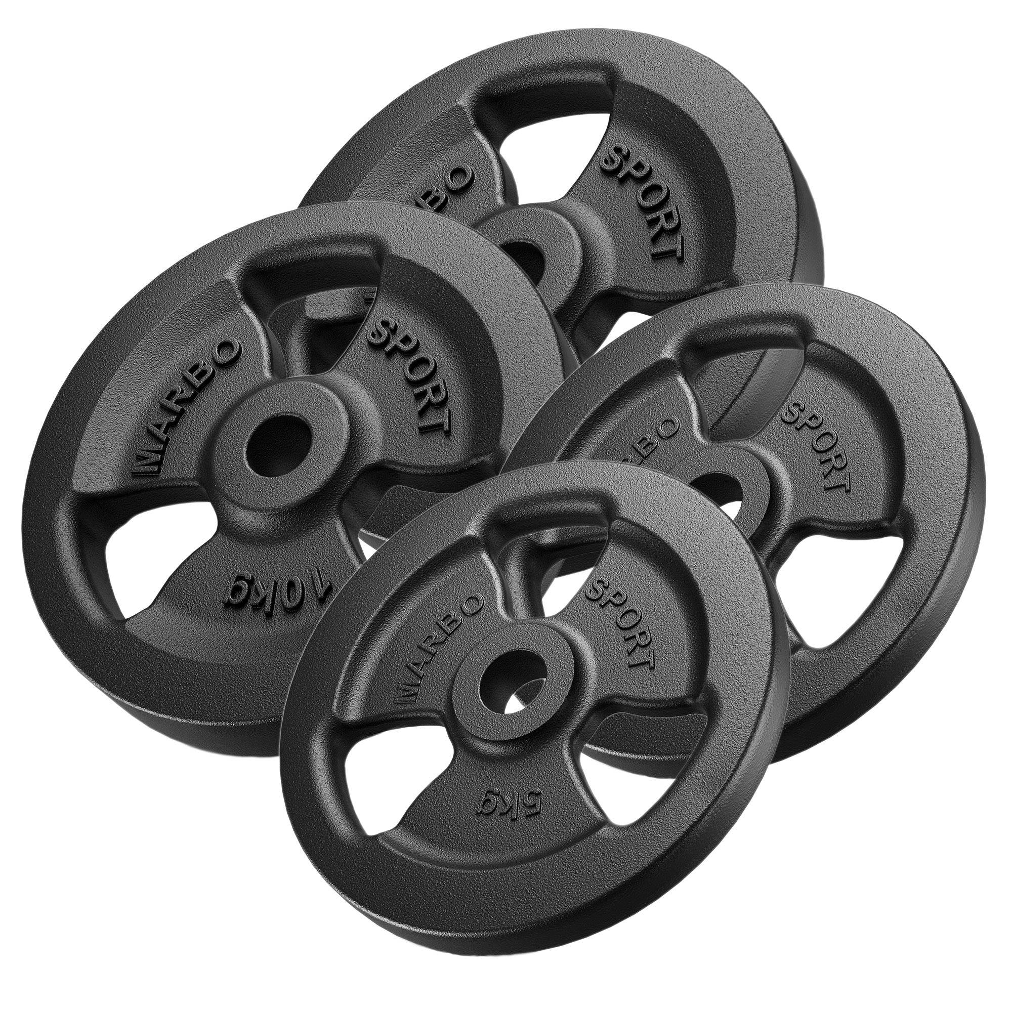 30mm svara diski Tri-Grip weight plates made of cast iron set 30 kg / 2 x 10 kg + 2 x 5 kg - Marbo Sport
