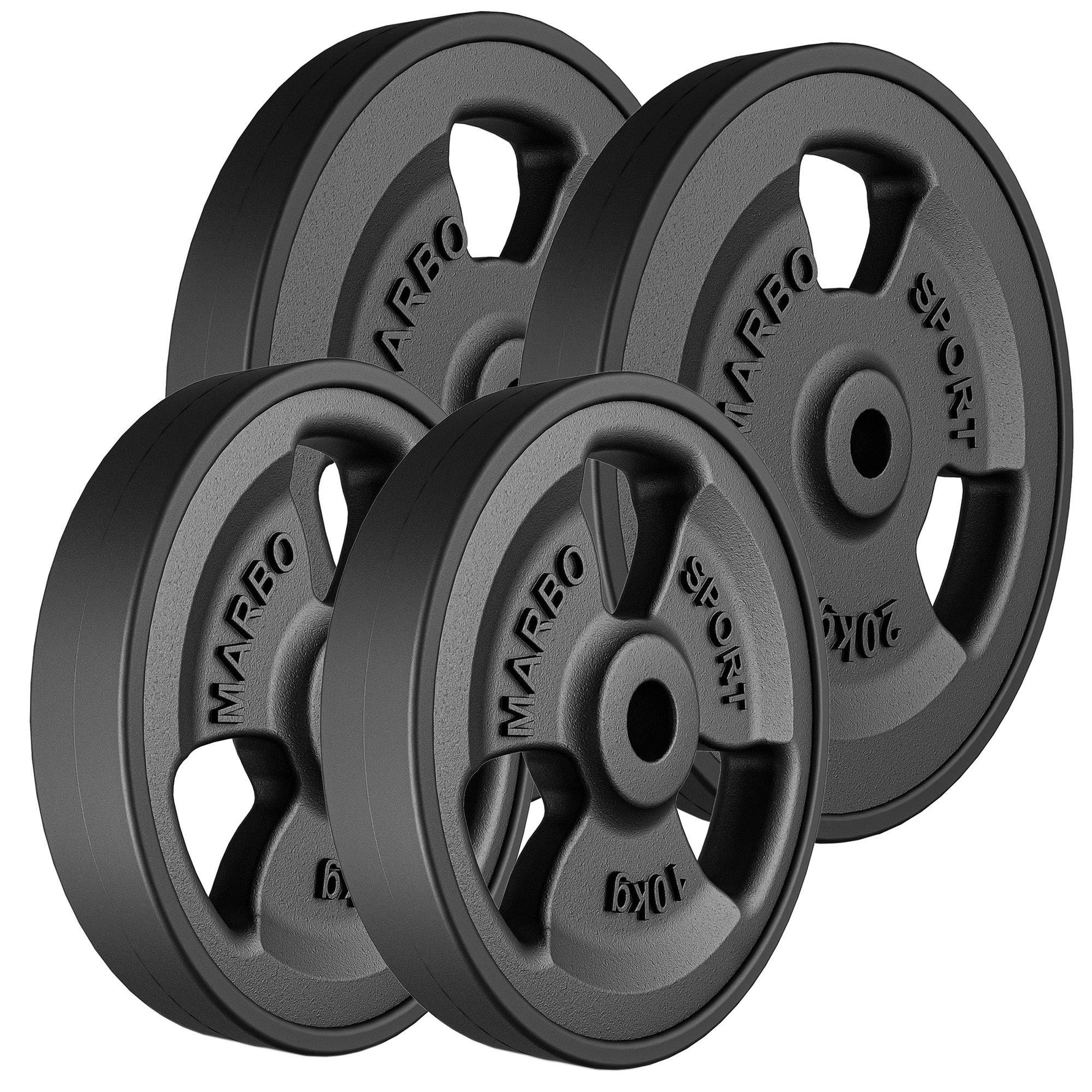 30mm svara diski Tri-Grip rubberized cast iron weight plates set 60 kg / 2 x 20 kg + 2 x 10 kg - Marbo Sport