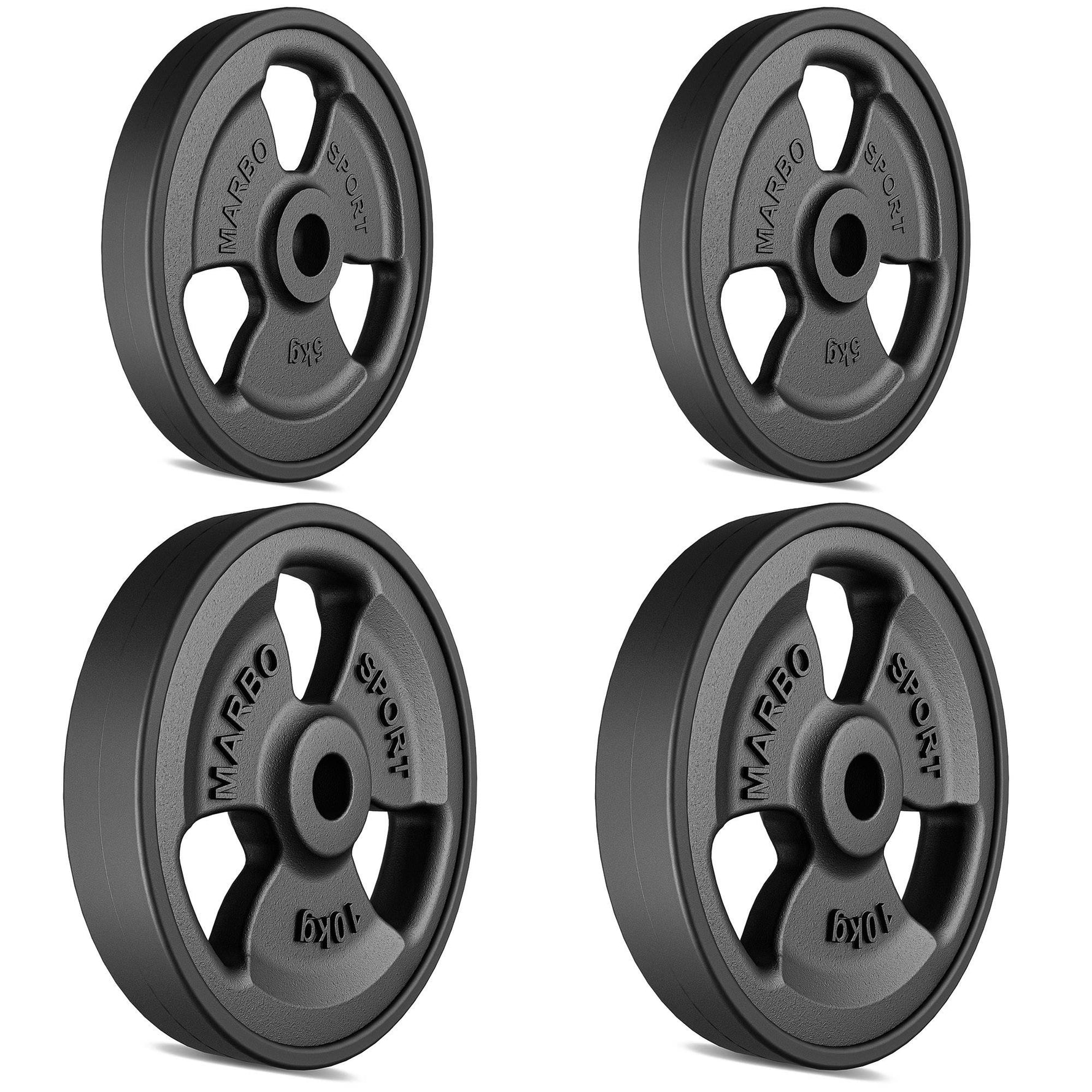 30mm svara diski Tri-Grip rubberized cast iron weight plates set 30 kg / 2 x 10 kg + 2 x 5 kg - Marbo Sport