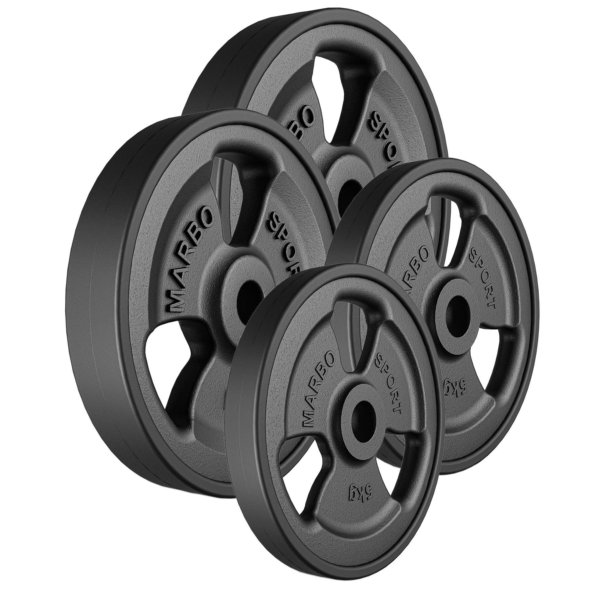 30mm svara diski Tri-Grip rubberized cast iron weight plates set 30 kg / 2 x 10 kg + 2 x 5 kg - Marbo Sport