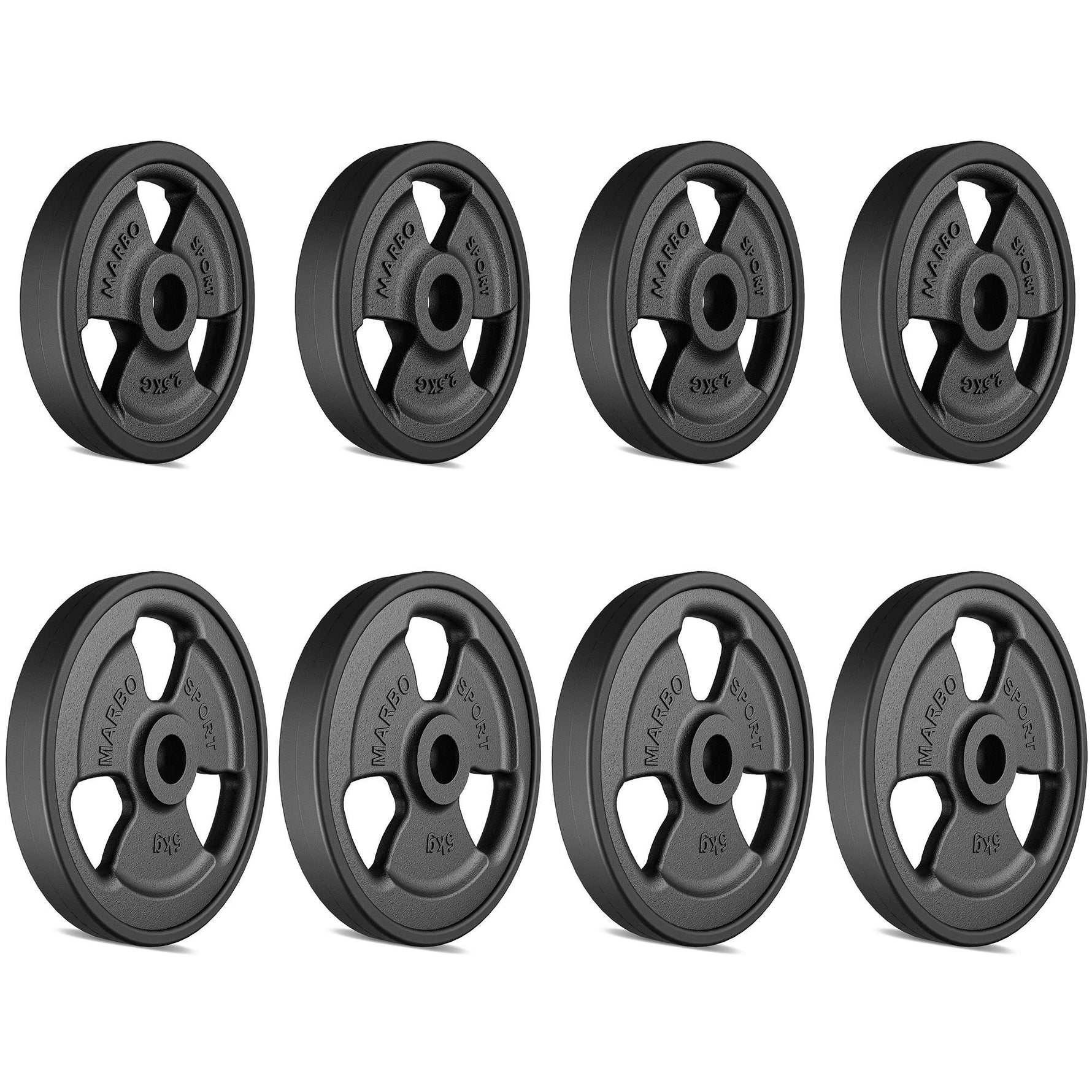 30mm svara diski Tri-Grip rubberized cast iron weight plates set 30 kg / 4 x 5 kg + 4 x 2.5 kg - Marbo Sport
