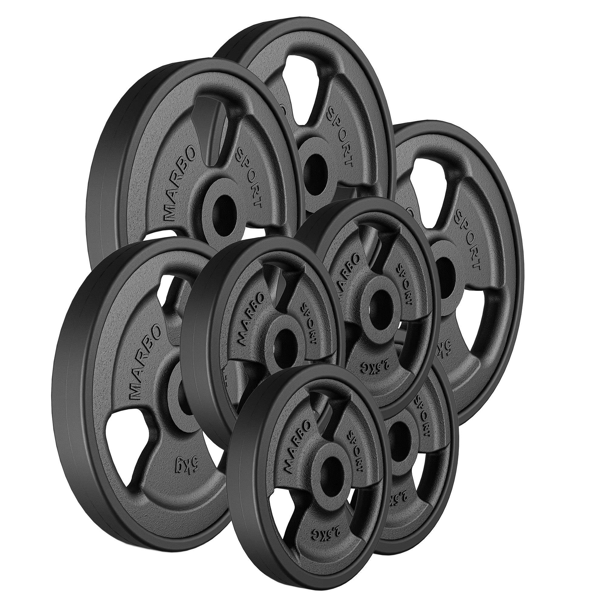 30mm svara diski Tri-Grip rubberized cast iron weight plates set 30 kg / 4 x 5 kg + 4 x 2.5 kg - Marbo Sport