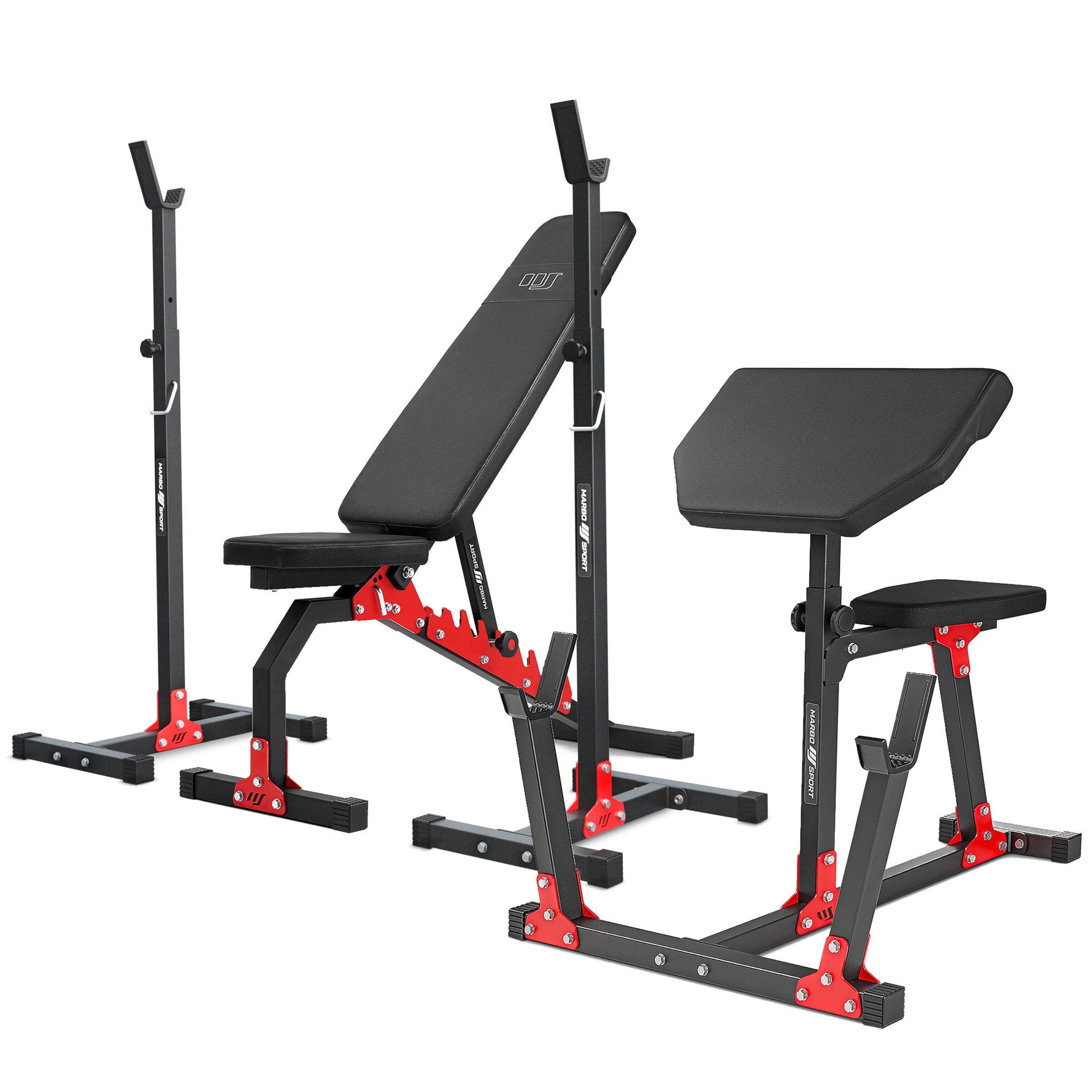 Komplekts MH9 | Regulējams sols MH-L114 + Regulējami vingrošanas statīvi MH-S201 + Sēdošais preses trenažieris MH-L105 - Marbo Sport