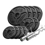 Komplekts 55 kg | Olimpiskais svaru stienis 180 cm + viegli izliekts stienis 120 cm + svaru diski 4x5 kg, 2x2,5 kg, 4x1,25 kg - Marbo Sport