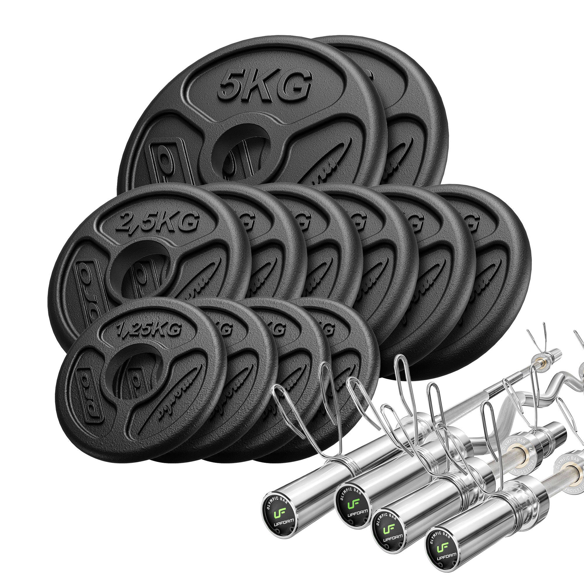 65 kg komplekts | Olimpiskais 180 cm stienis + Olimpiskais 120 cm vieglais lauztais stienis + 2x Olimpiskais 50 cm īsais stienis + Olimpiskie svari 2x5kg, 6x2,5kg, 4x1,25kg - Marbo Sport