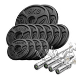 65 kg komplekts | Olimpiskais 180 cm stienis + Olimpiskais 120 cm vieglais lauztais stienis + 2x Olimpiskais 50 cm īsais stienis + Olimpiskie svari 2x5kg, 6x2,5kg, 4x1,25kg - Marbo Sport