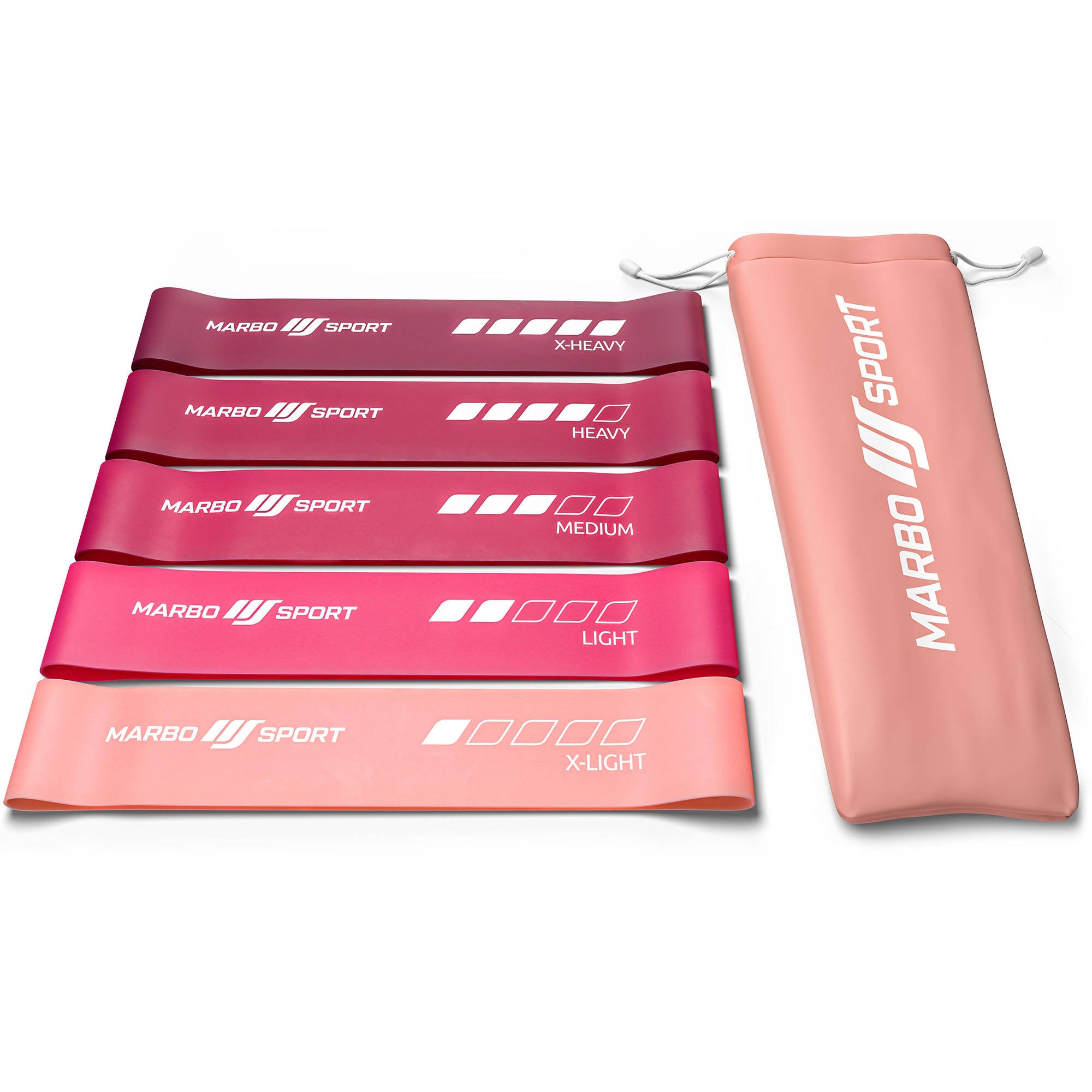 5 rozā pretestības lentu komplekts 600 x 50 mm - Marbo Sport