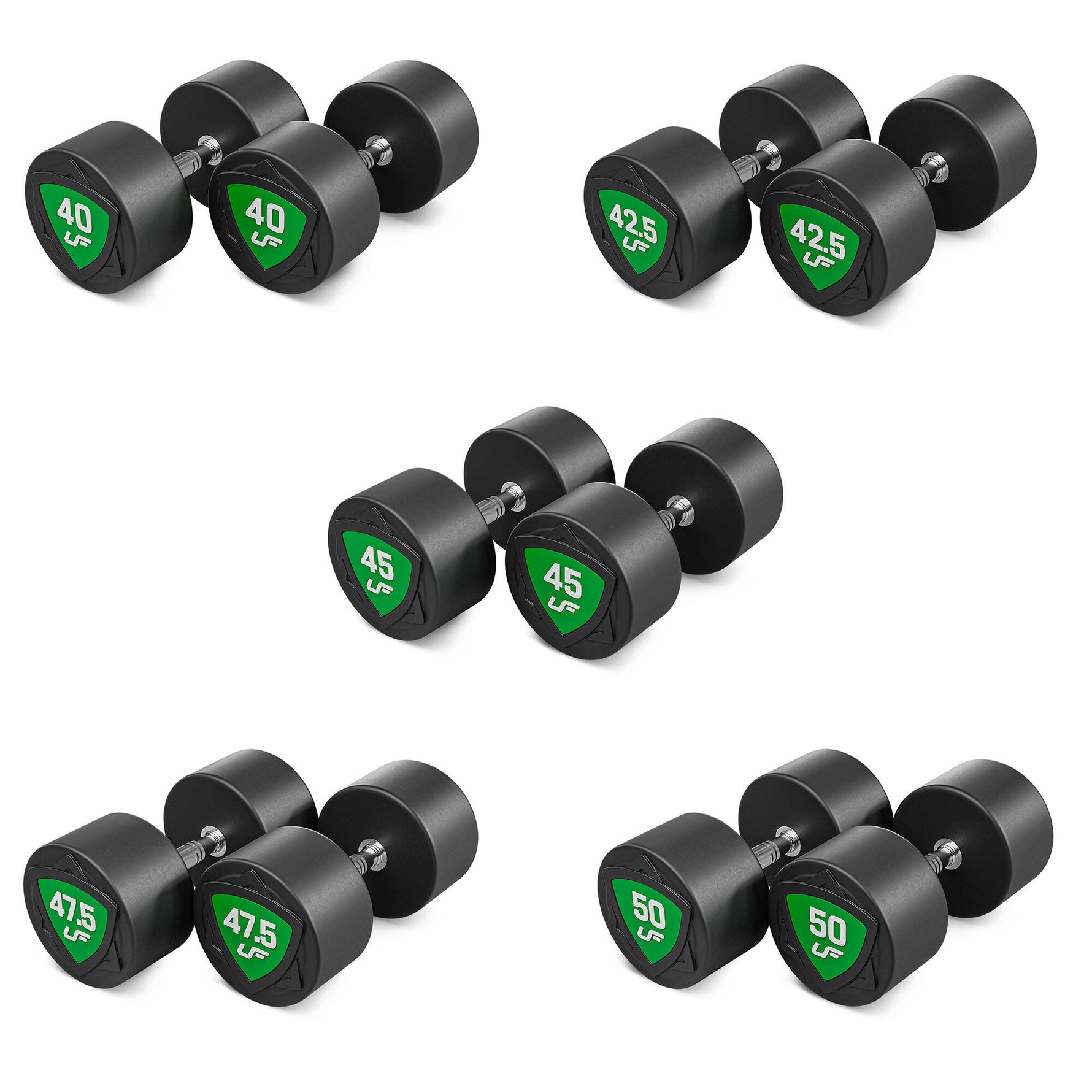 Komplekts Poliuretāna hanteles komplekts 40-50 kg (svara solis 2,5 kg) 450 kg – UpForm