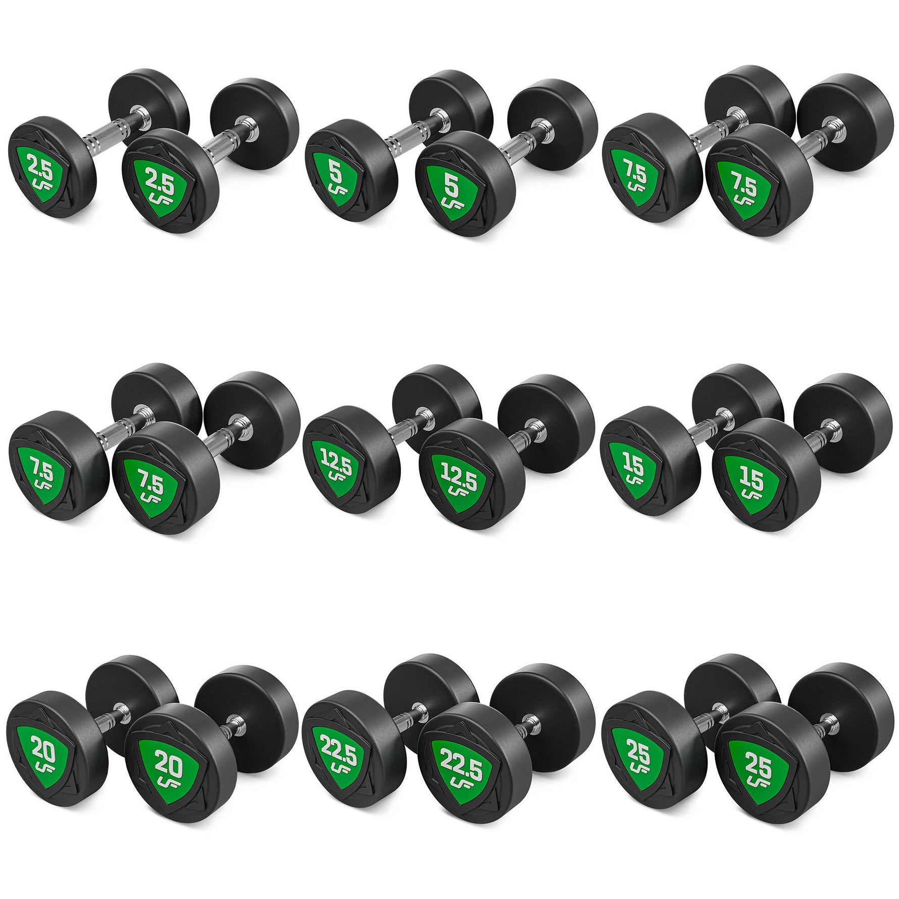 Komplekts Poliuretāna hanteles komplekts 2,5-25kg (svara solis 2,5kg) 275kg – UpForm