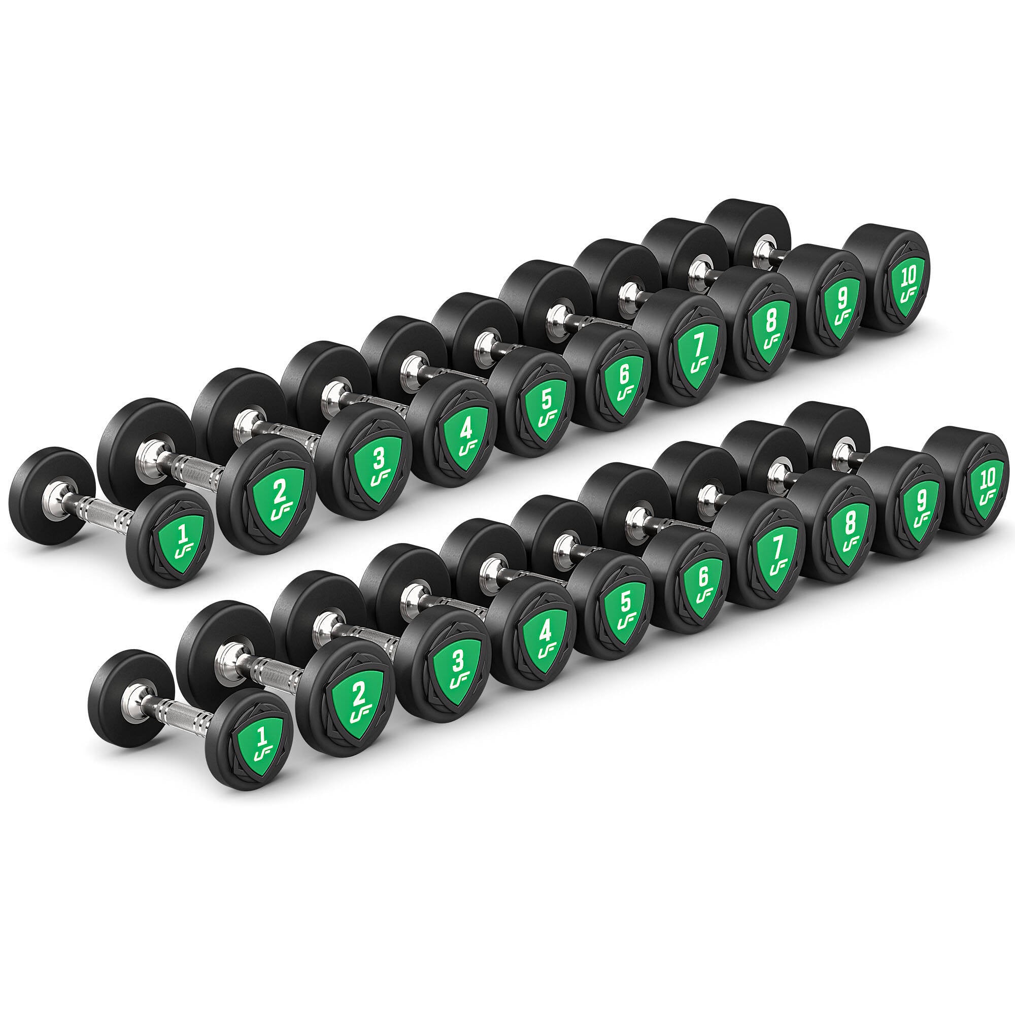 Poliuretāna hanteļu komplekts 1-10 kg (1 kg solis) 110 kg – UpForm