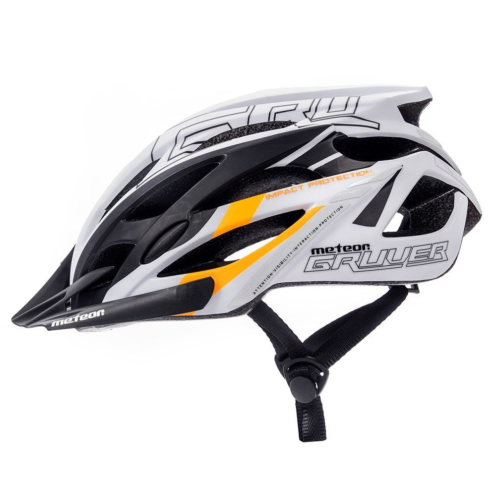 Meteor riteņbraukšanas ķivere Gruver S 52-56 cm melna/balta/oranža