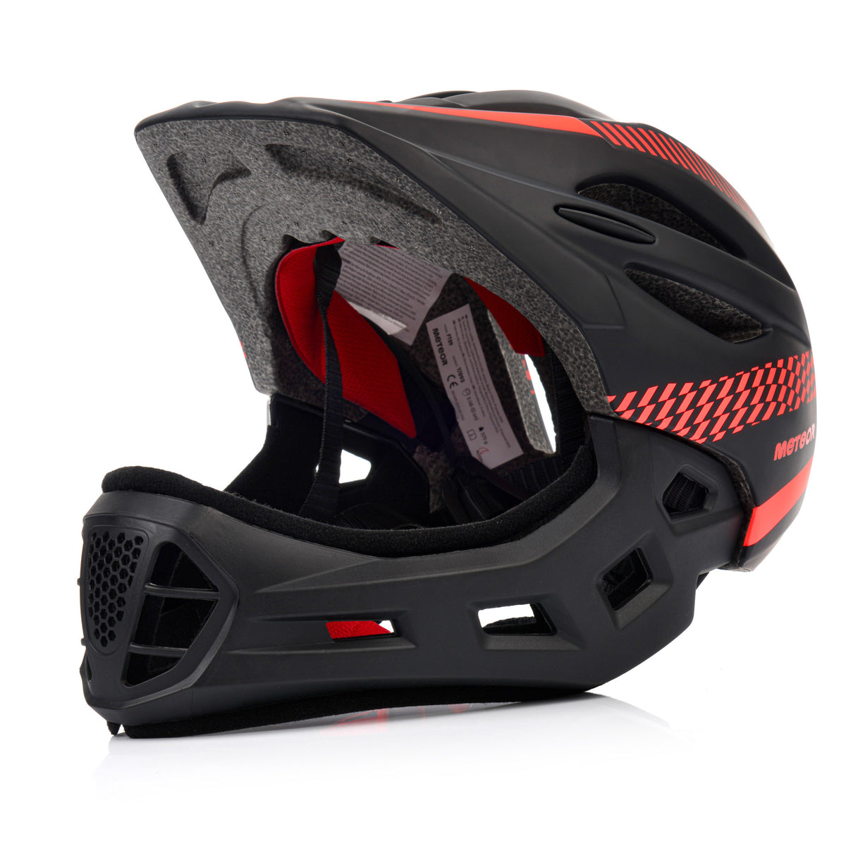 Velosipēdu ķivere pilnai sejai Meteor Lupus S 48-52 cm melna/sarkana