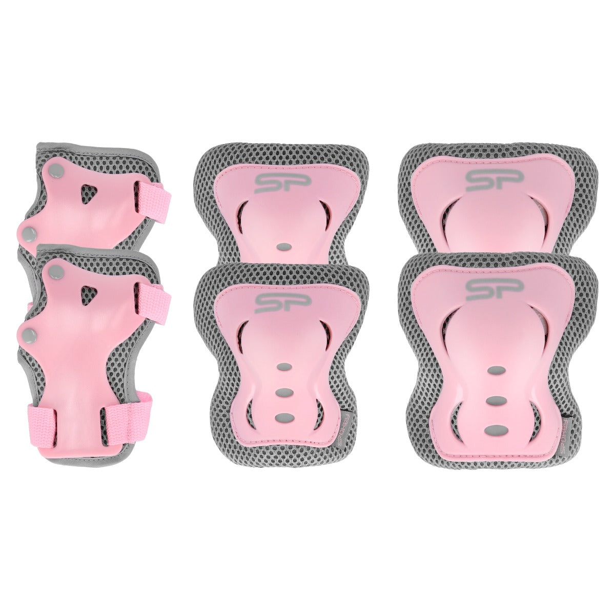 Spokey SHIELD rozā aizsargu komplekts bērniem/jauniešiem (ceļgaliem, plaukstu locītavām un elkoņiem) S izmērs