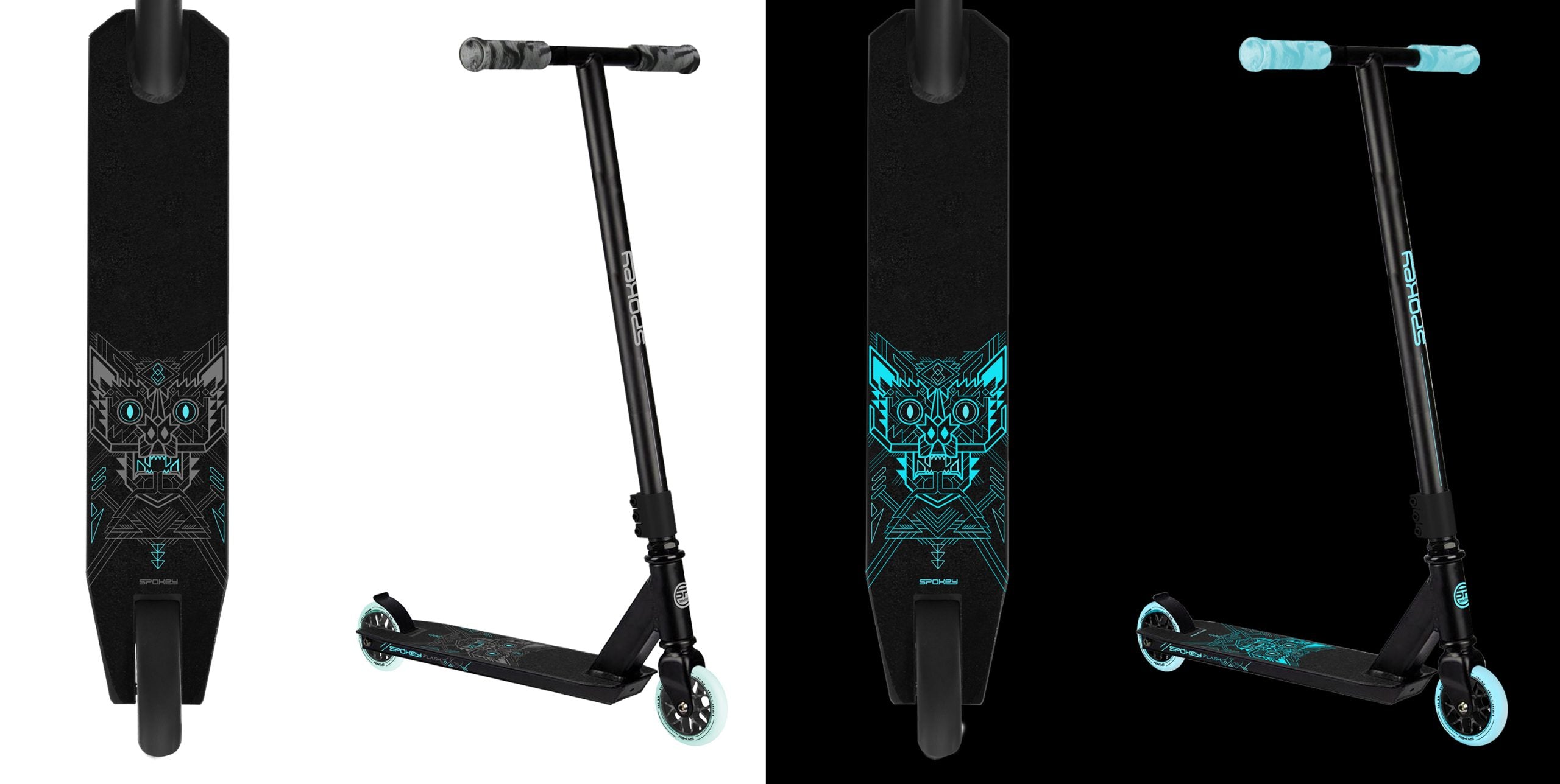 Tumsā spīdošs triku skrejritenis Spokey NIGHT RIDER