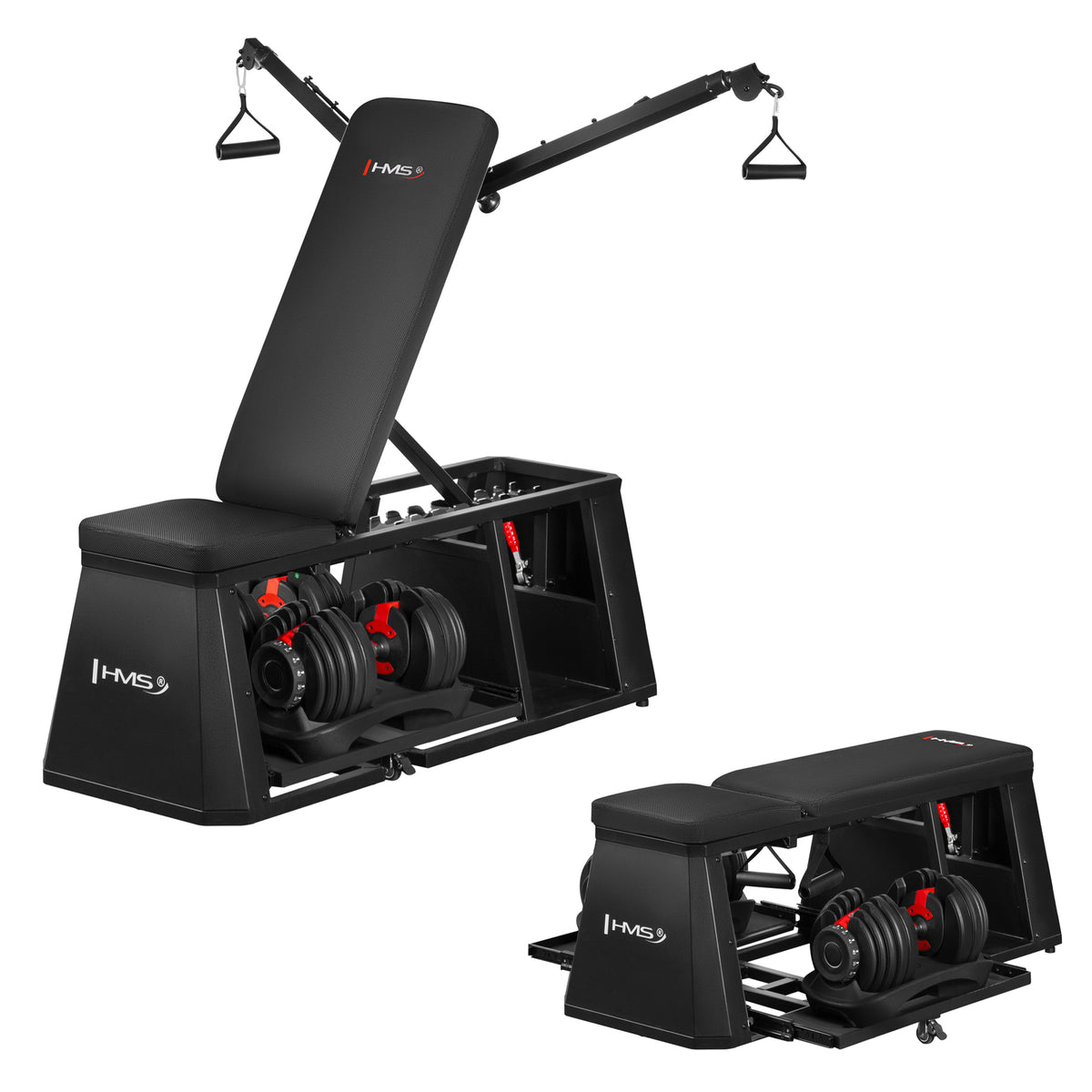 KOMPLEKTS LM4012 4-IN-1 DAUDZFUNKCIONĀLAIS SOLS + 2x SR52 REGULĒJAMAS hanteles HMS