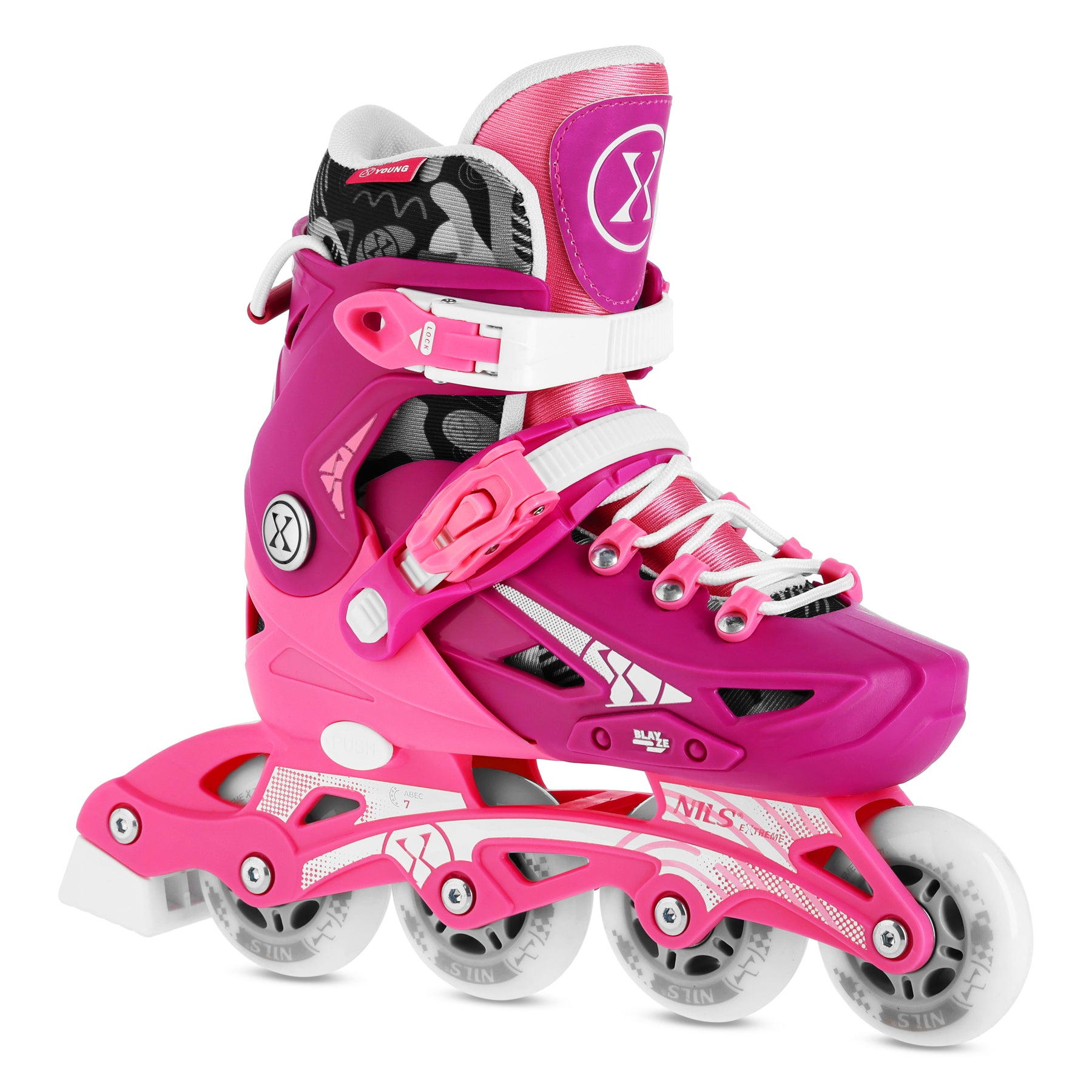 NA1055 BLAZE PINK INLINE SLIDAS, IZMĒRS S (31–34) NILS EXTREME