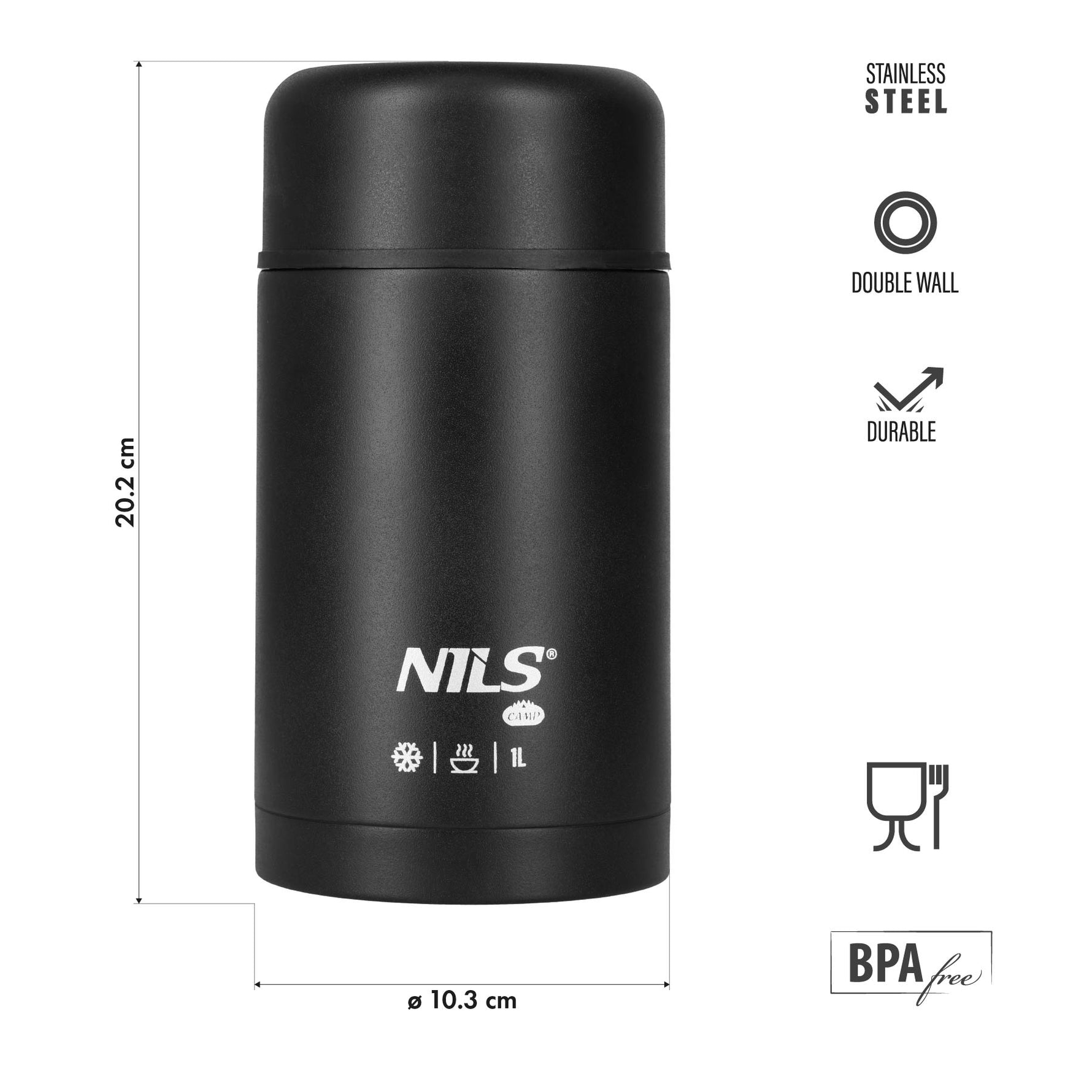 NC3802 Pusdienu termoss 1000ml Melns Nils Camp