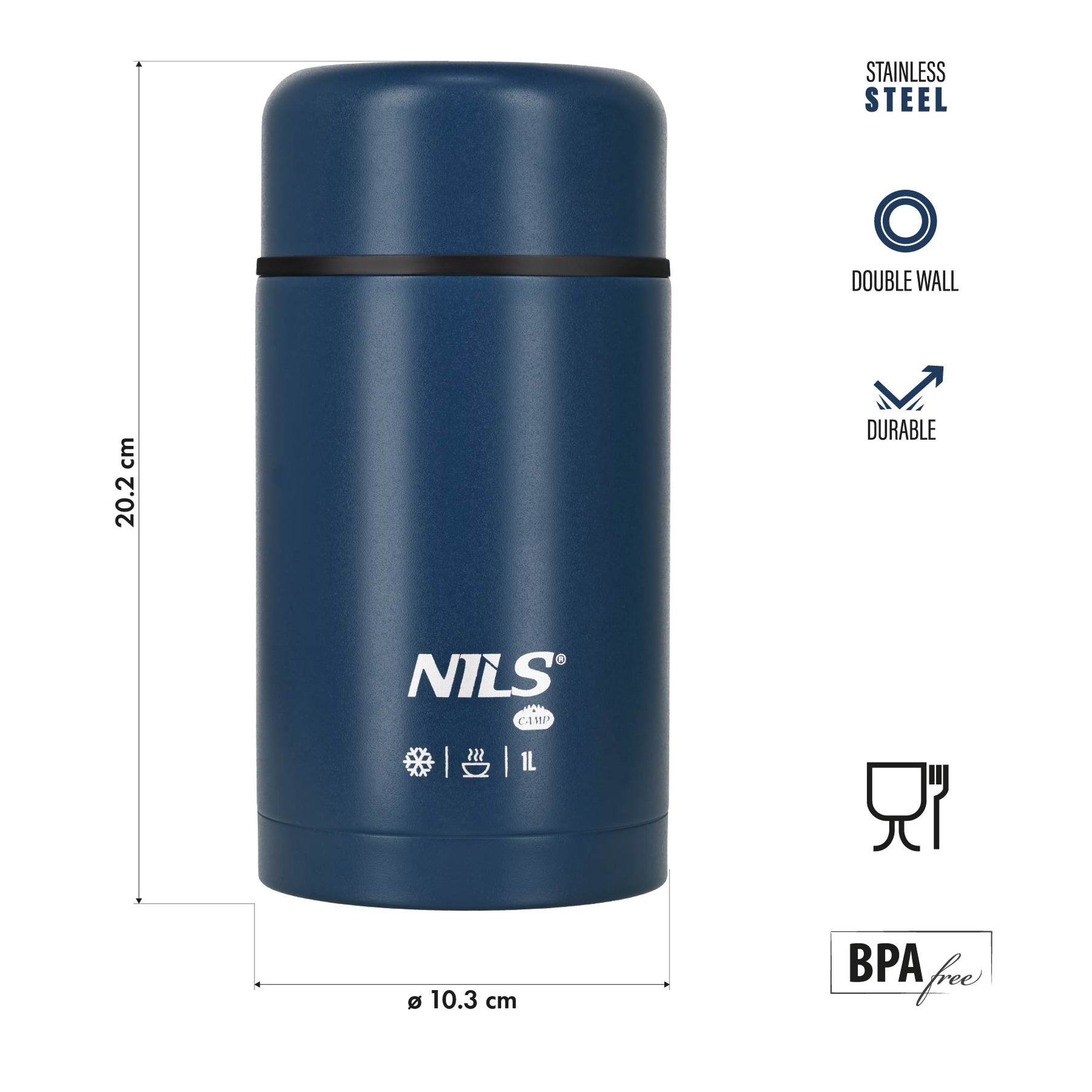 NC3802 Pusdienu termoss 1000ml Zils Nils Camp