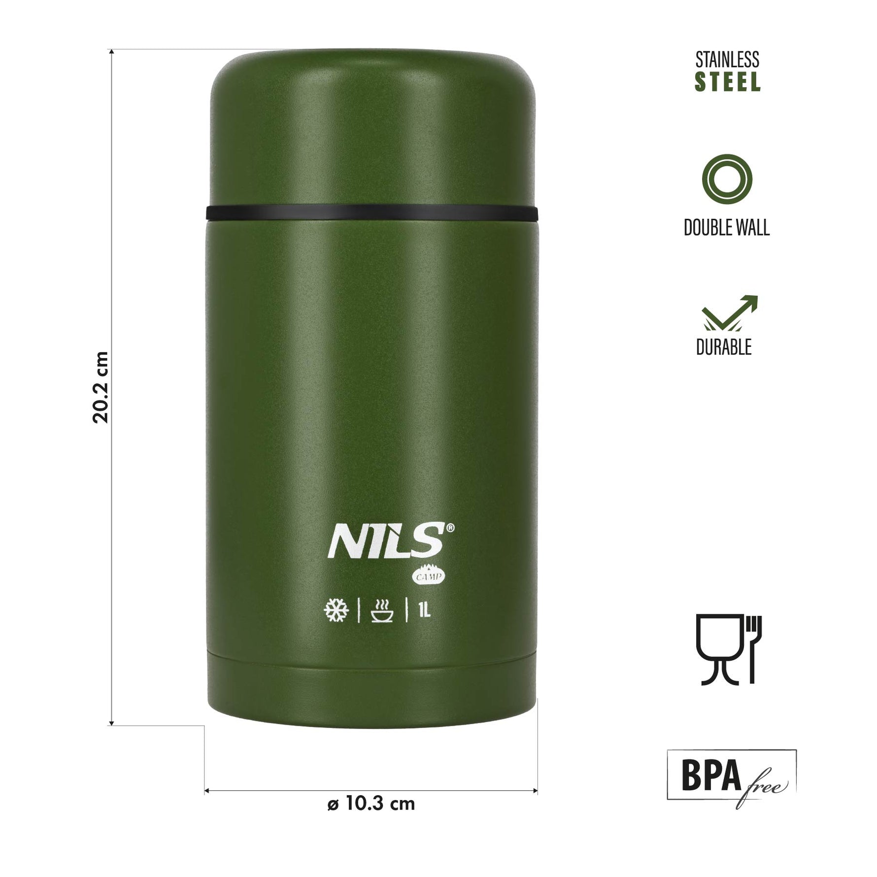 NC3802 Pusdienu termoss 1000ml Zaļš Nils Camp