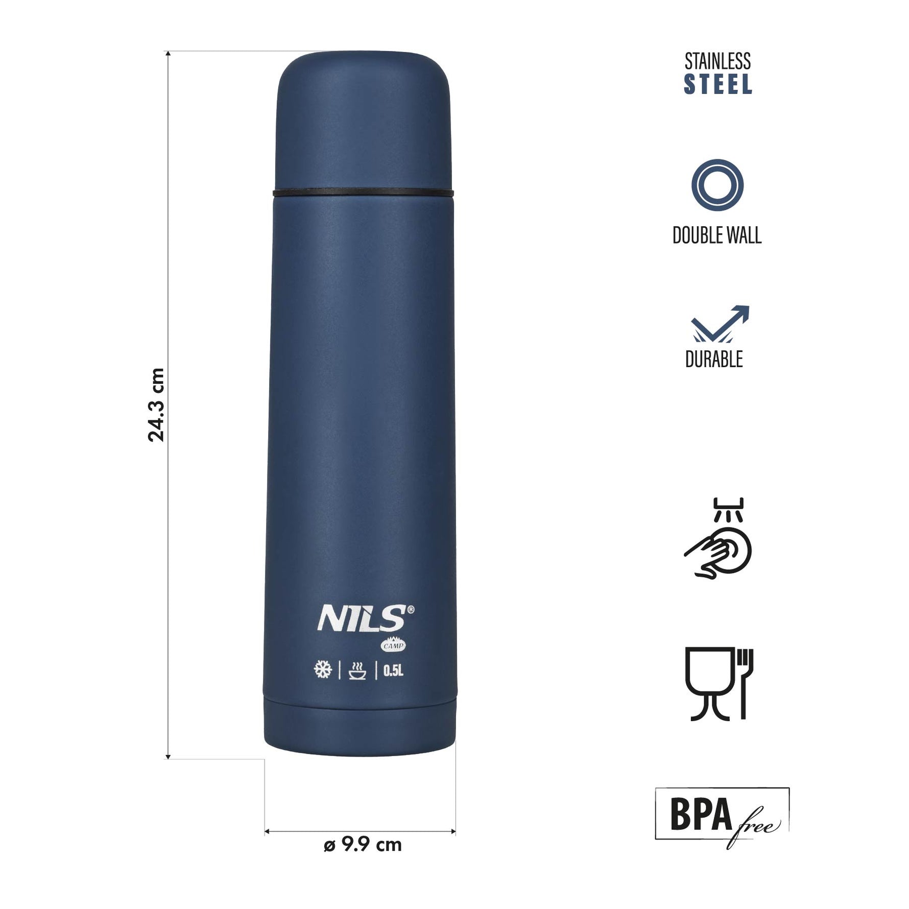 NC3803 500 ml zils NILS kempinga ceļojumu termoss