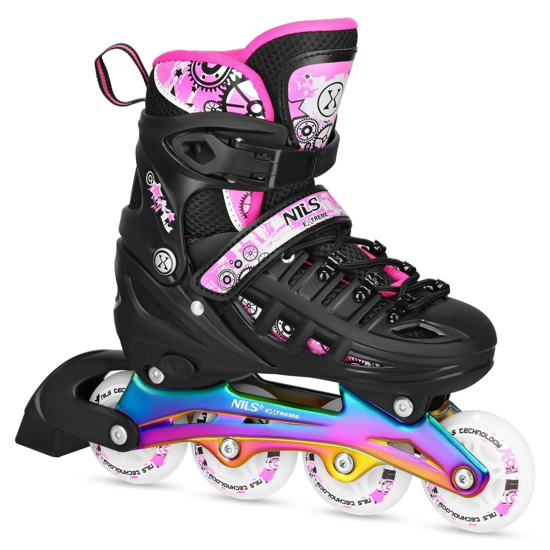 Skrituslidas/ Slidas NH10905 4in1 PINK LED RAINBOW SIZE M(35-38) INLINE/ICE-SKATES NILS EXTREME