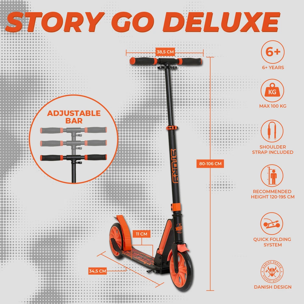 Story GO Deluxe salokāms piepilsētas skrejritenis Black Orange