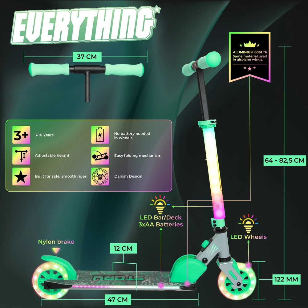 Story Everything Led Kinds salokāms bērnu skrejritenis  pelēks/piparmētru