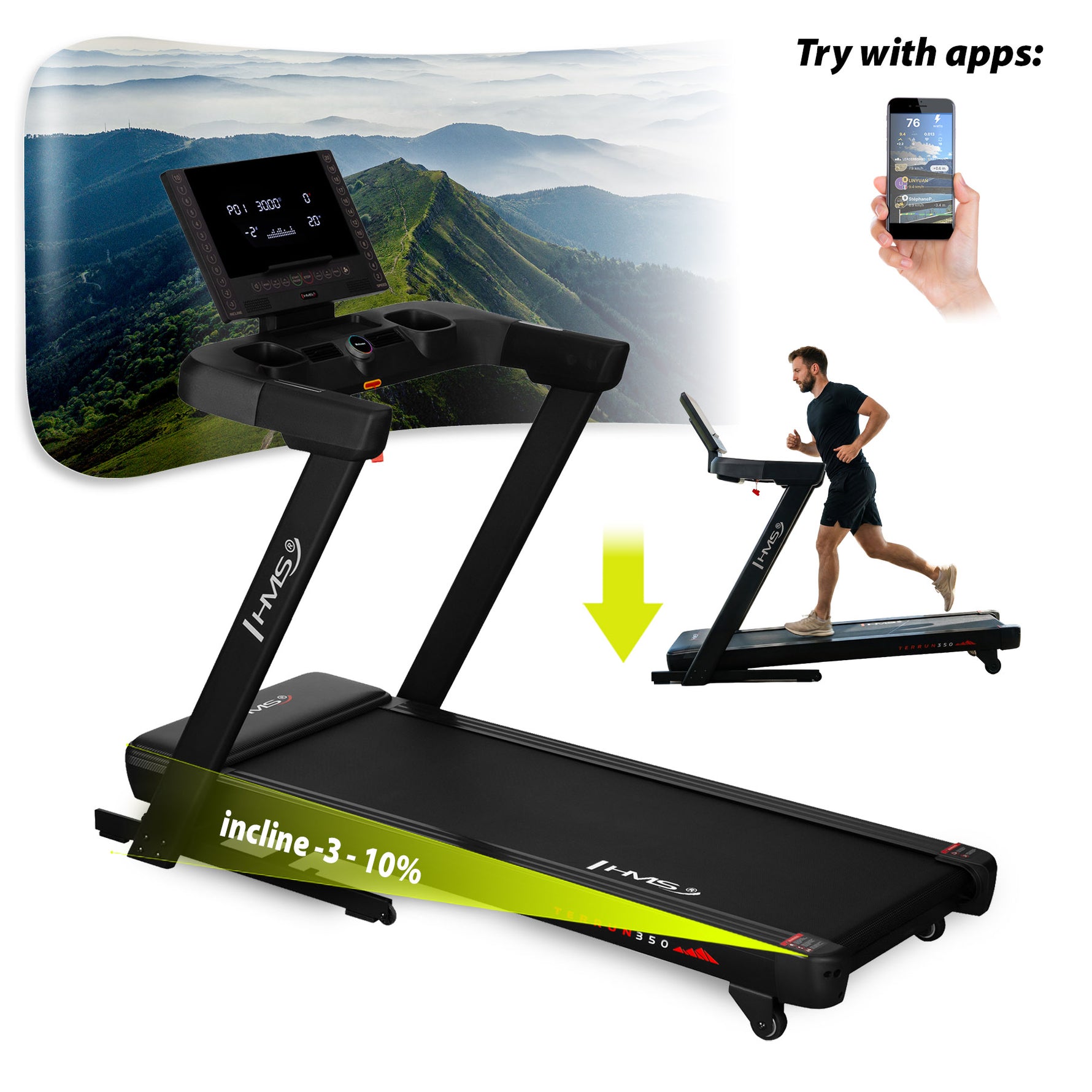 Skrejceliņš TERRUN350 HOME TREADMILL WITH INCLINE AND DECLINE ADJUSTMENT HMS