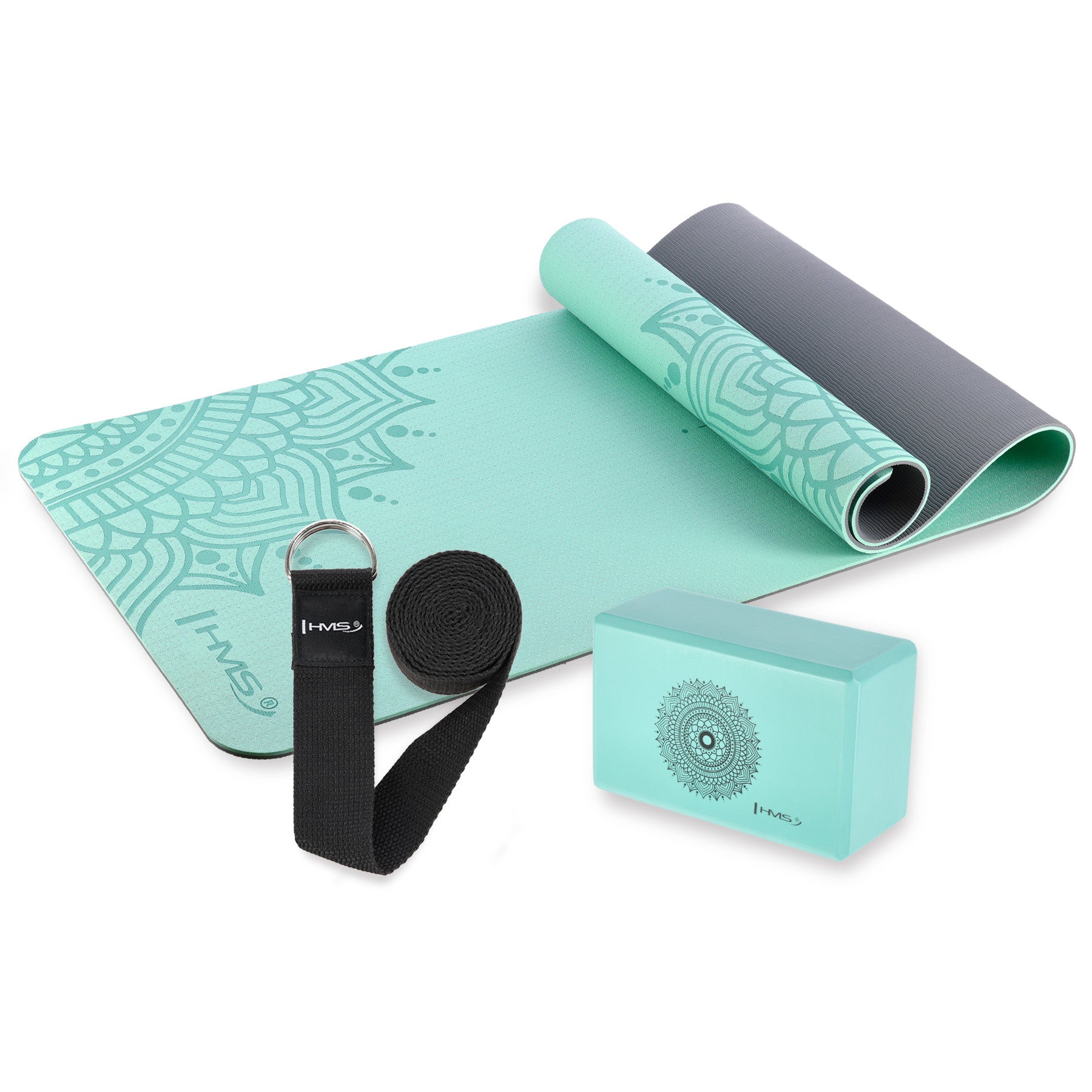 Komplekts YOGA SET HMS MINT MAT TPE YM10 + BLOCK KJ02 + STRAP SJ02