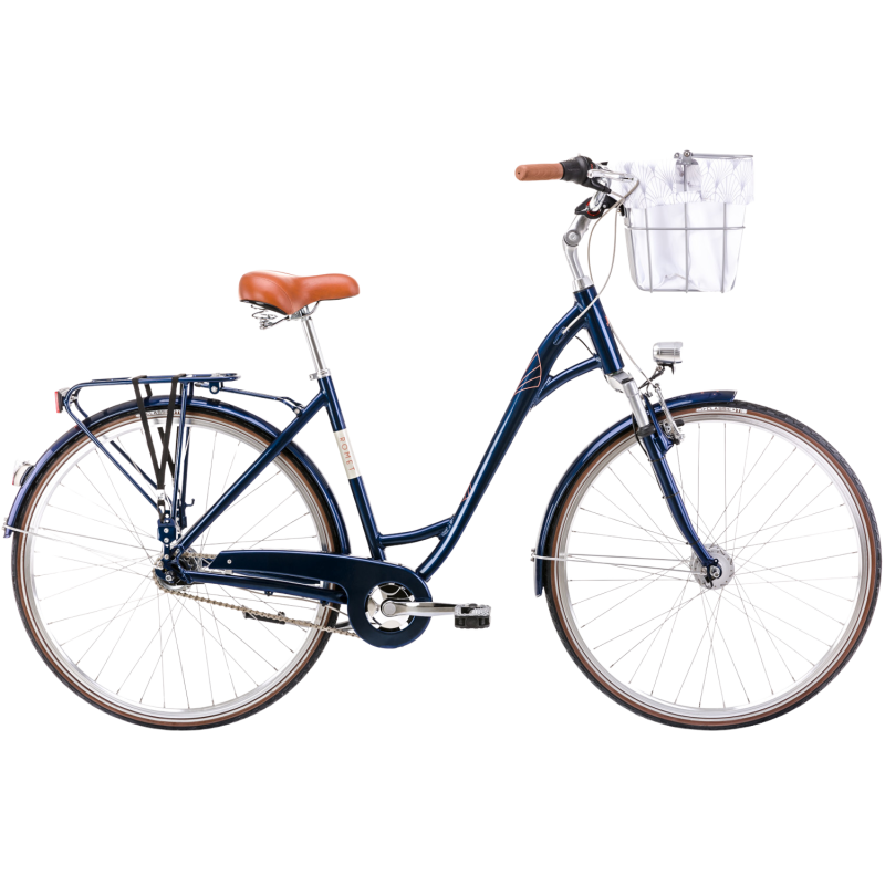 Velosipēds ROMET Art Deco Lux, ar priekšējo grozu, tumši zils (M)