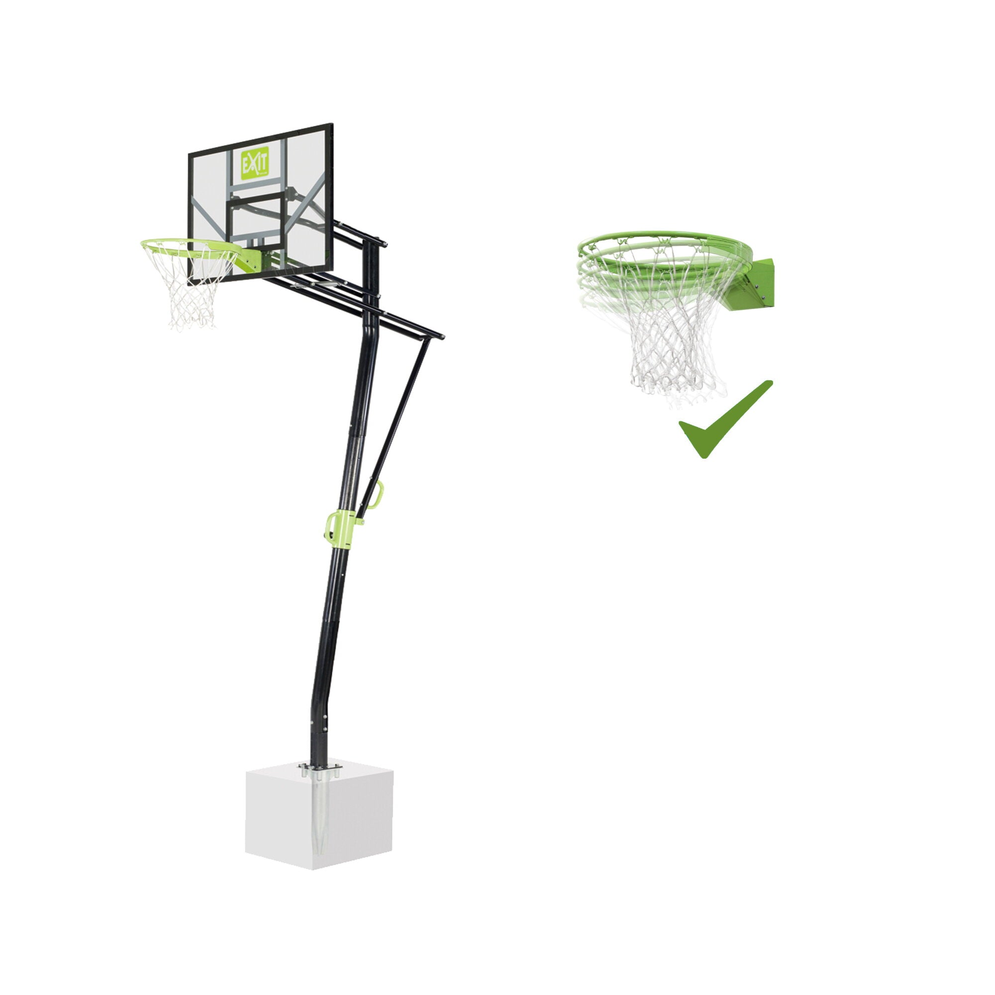 EXIT Galaxy basketbola aizmugure uzstādīšanai uz zemes ar stīpu - zaļa/melna