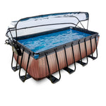 Baseins EXIT Wood pool 400x200x122cm  ar smilšu filtru un nojumi - brown