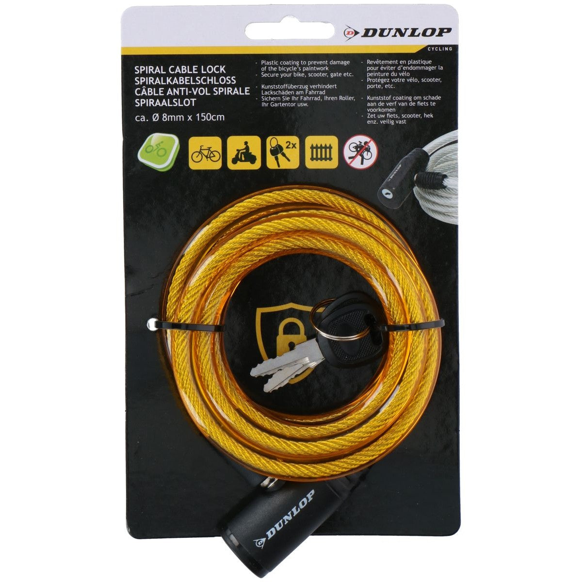 Dunlop velosipēda slēdzenes spirālveida atslēga 0,8x150cm - medus