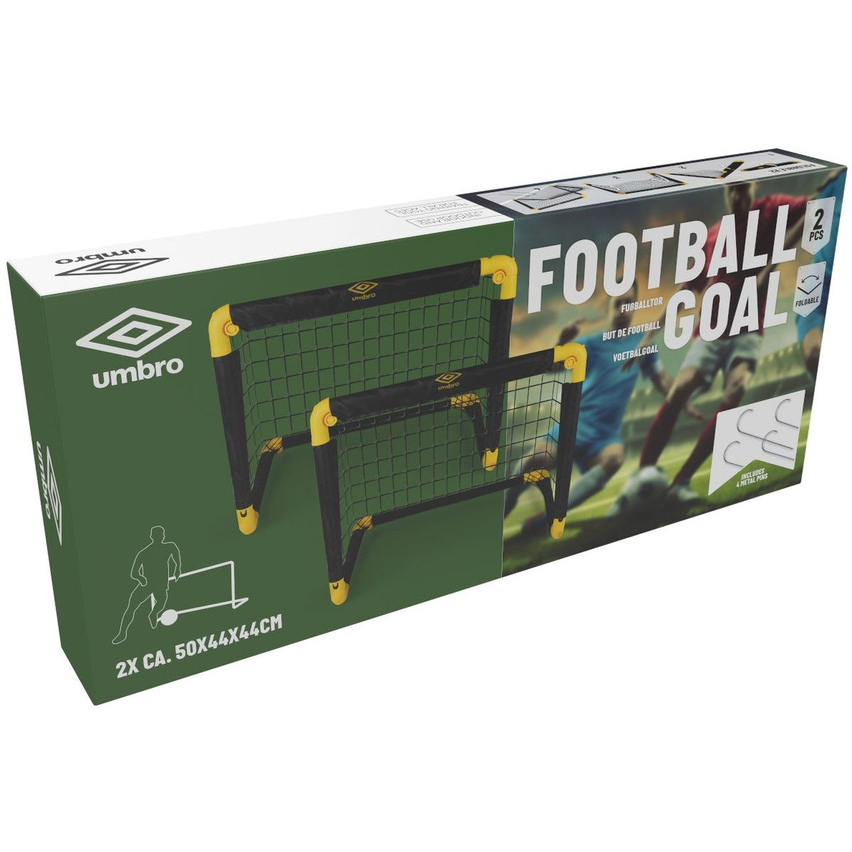 2 futbola vārtu komplekts ar tīklu 55x44x44cm UMBRO