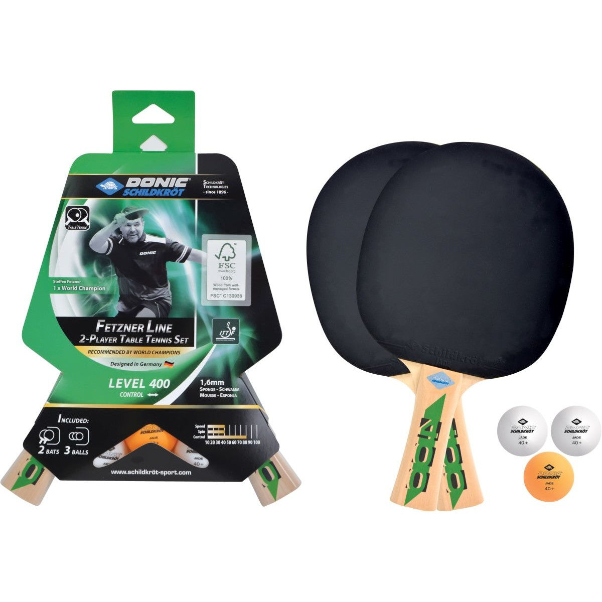 Galda tenisa komplekts Donic Fetzner 400 2 raketes 3 bumbiņas