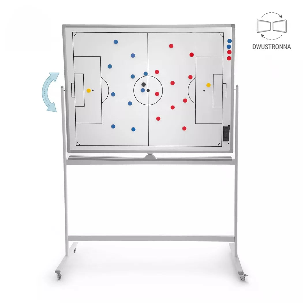 Regulējams taktiskais futbola dēlis 120x90cm uz riteņiem, abpusējs Yakimasport