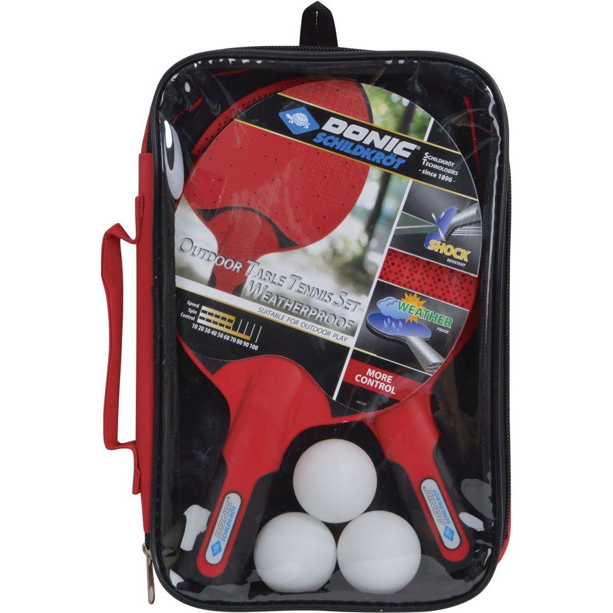 Donic Outdoor laikapstākļiem izturīgs galda tenisa komplekts ar 2 raketēm un 3 bumbiņām
