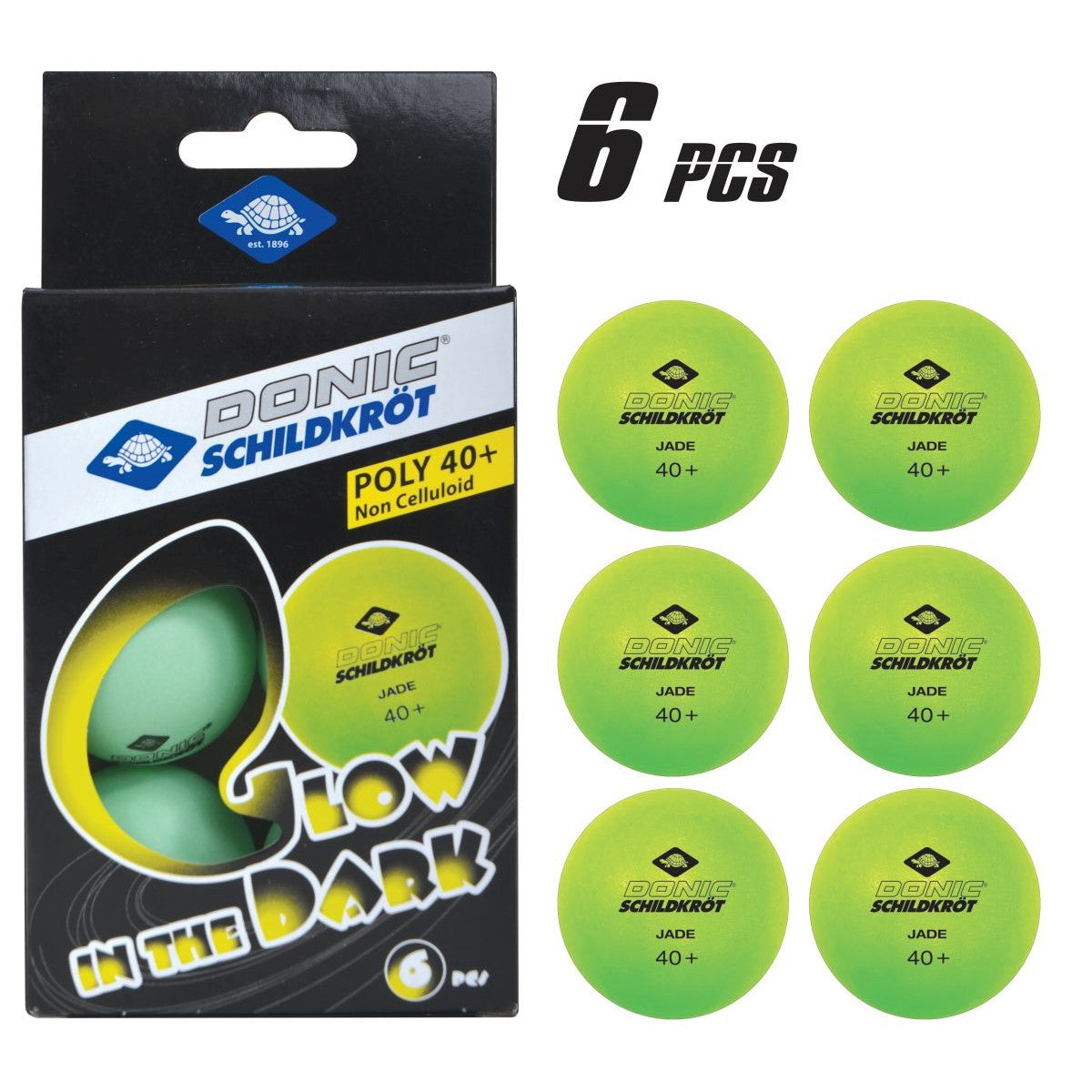 Galda tenisa bumbiņas Donic Jade 40 Glow Inthedark 6gab