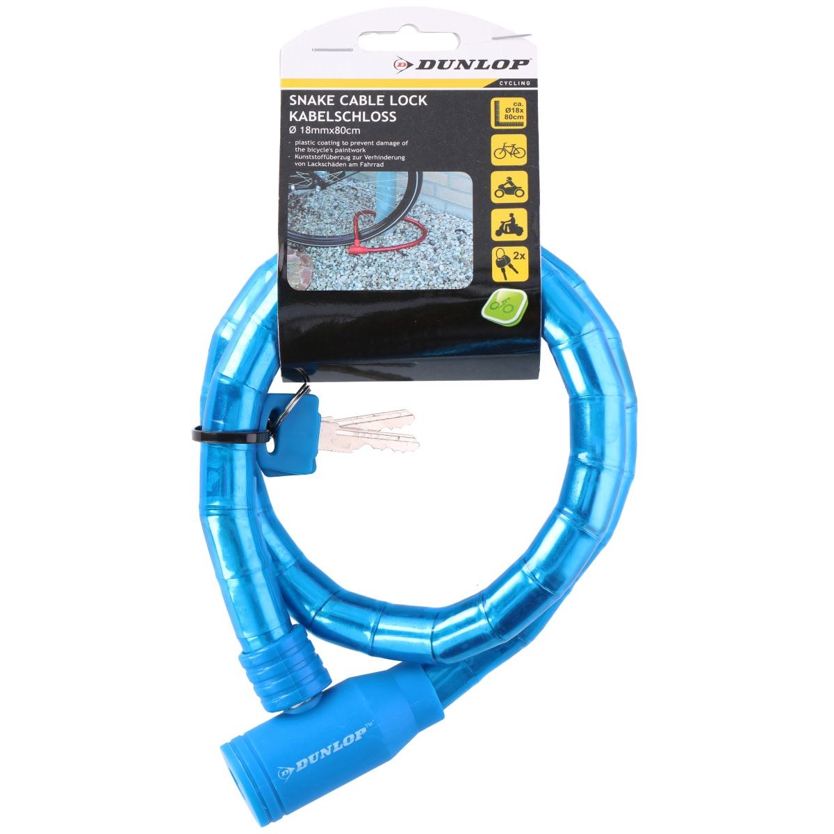 Dunlop spirālveida velosipēda slēdzene 18mmx80cm - zila
