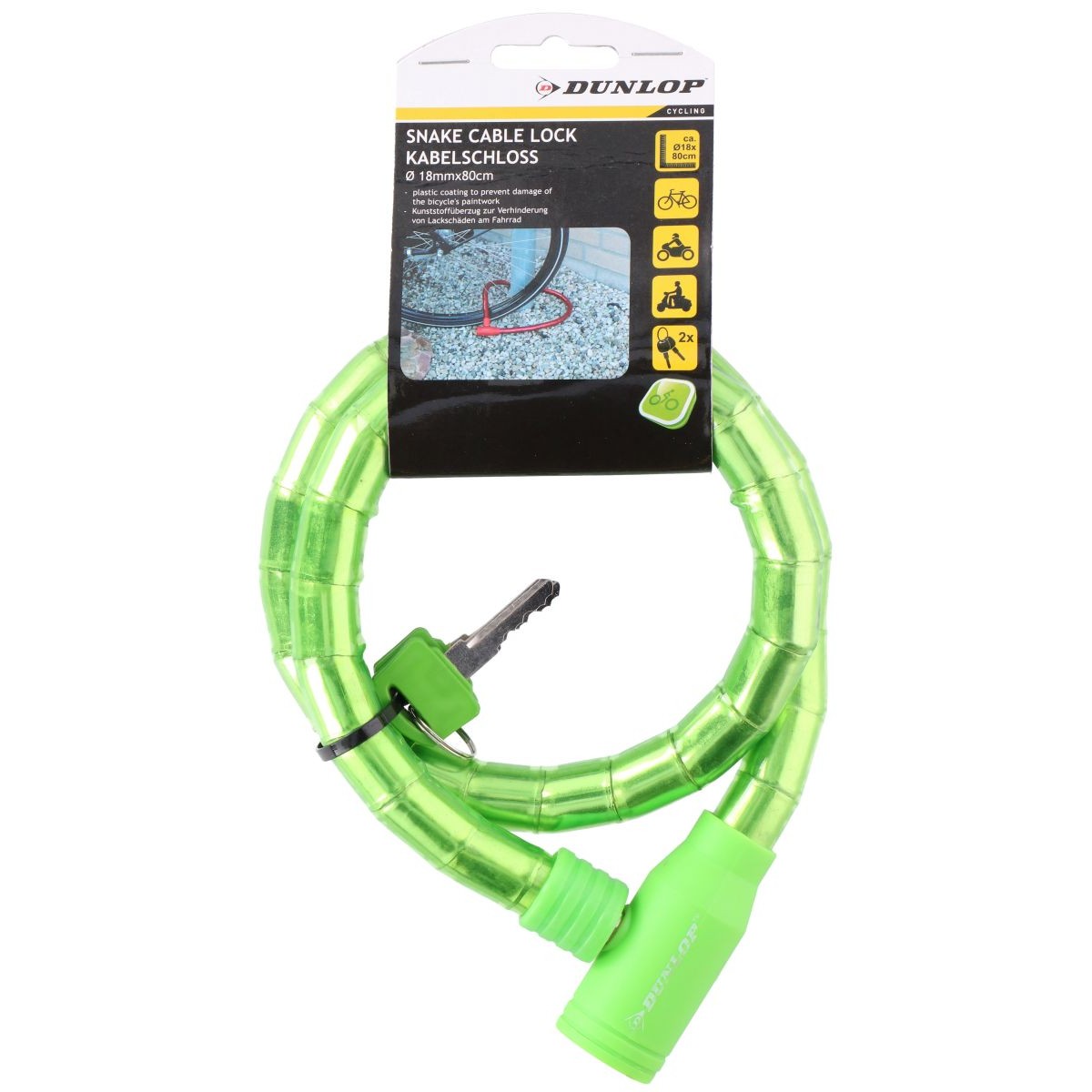 Dunlop spirālveida velo slēdzene 18mmx80cm - zaļa